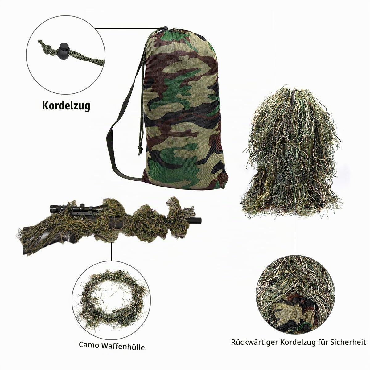 Goetland 5 Stücke Ghillie Tarnanzug Herren Ghillie Suit Jagdanzug Wald Dschungel Universalgröße für Jagd Allerheiligen Hoax