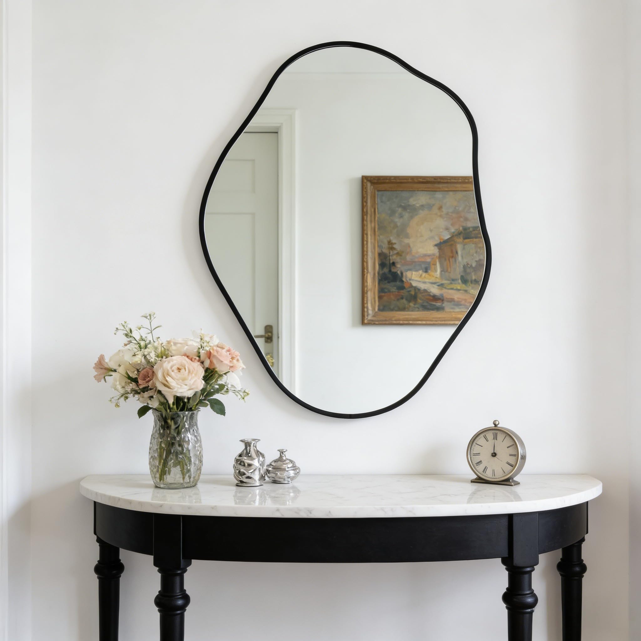 Espejo de Pared Irregular Asimétrico 60x80cm, Espejos Decorativos de Pared Único, Espejo Baño Irregular para Baño Dormitorio Sala de Estar Entrada, Negro