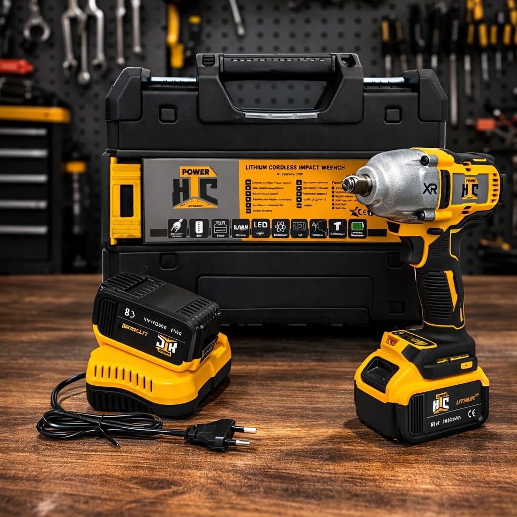 Avvitatore ad impulsi con Doppia Batteria 88VF 8Ah Attacco Quadro 1/2" 800-1500Nm con Motore Brushless XR Chiave a Massa Battente 3 Modalità, con Luce LED 2400RPM 3000BPM per Auto Cantieri e Fai da Te