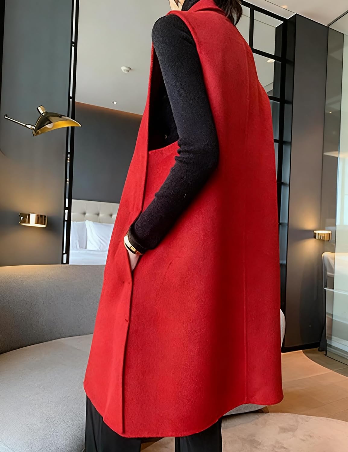 IDEALSANXUN Womens Long Wool Vest Fall Winter Sleeveless Blazer Jackets Wool Coat - Image 4