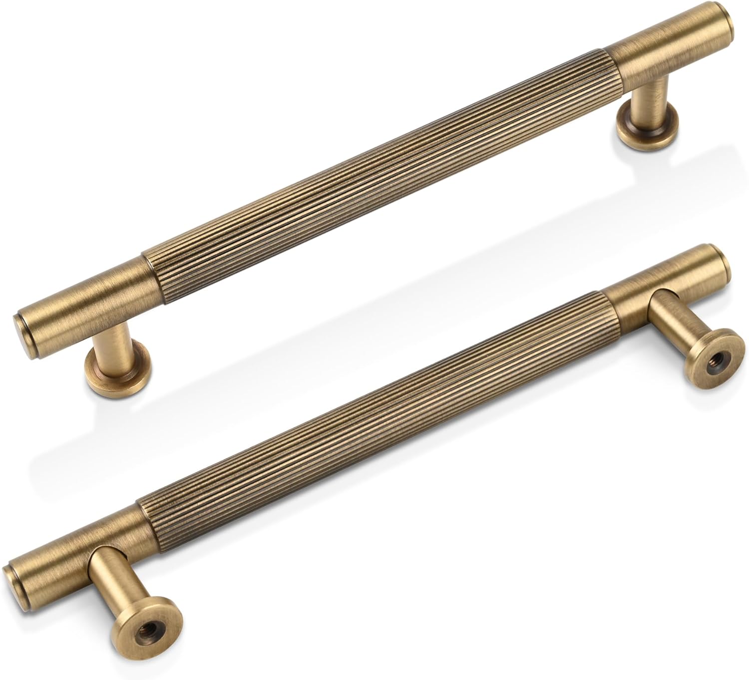 -5 Pack Antique Brass Kitchen Cabinet Pulls, 5 Inch Solid Brass Dresser Drawer Handles, Furniture Hardware Door Pulls for Cupborard Wardrobe Closet Vanity