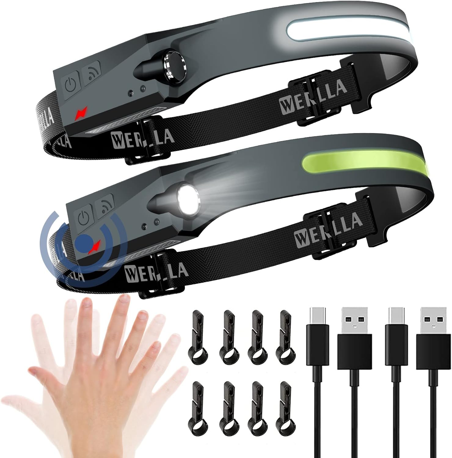 rechargeable headlamp 2-pack front view with wide beam