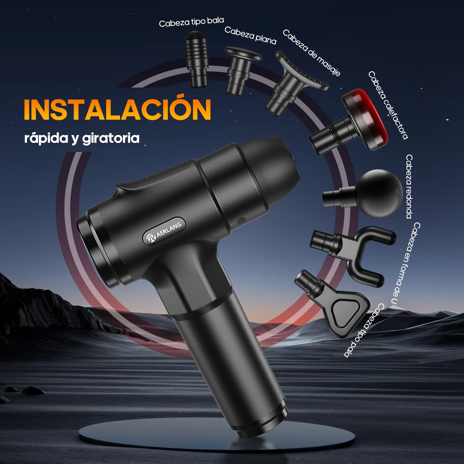 AERLANG Pistola de Masaje Muscular con Calor – Masajeador Muscular Profundo con 20 Velocidades, 7 Cabezales y Pantalla LED, Masajeador Cervical y Espalda – Regalo para Hombre, Mujer, Papá y Mamá