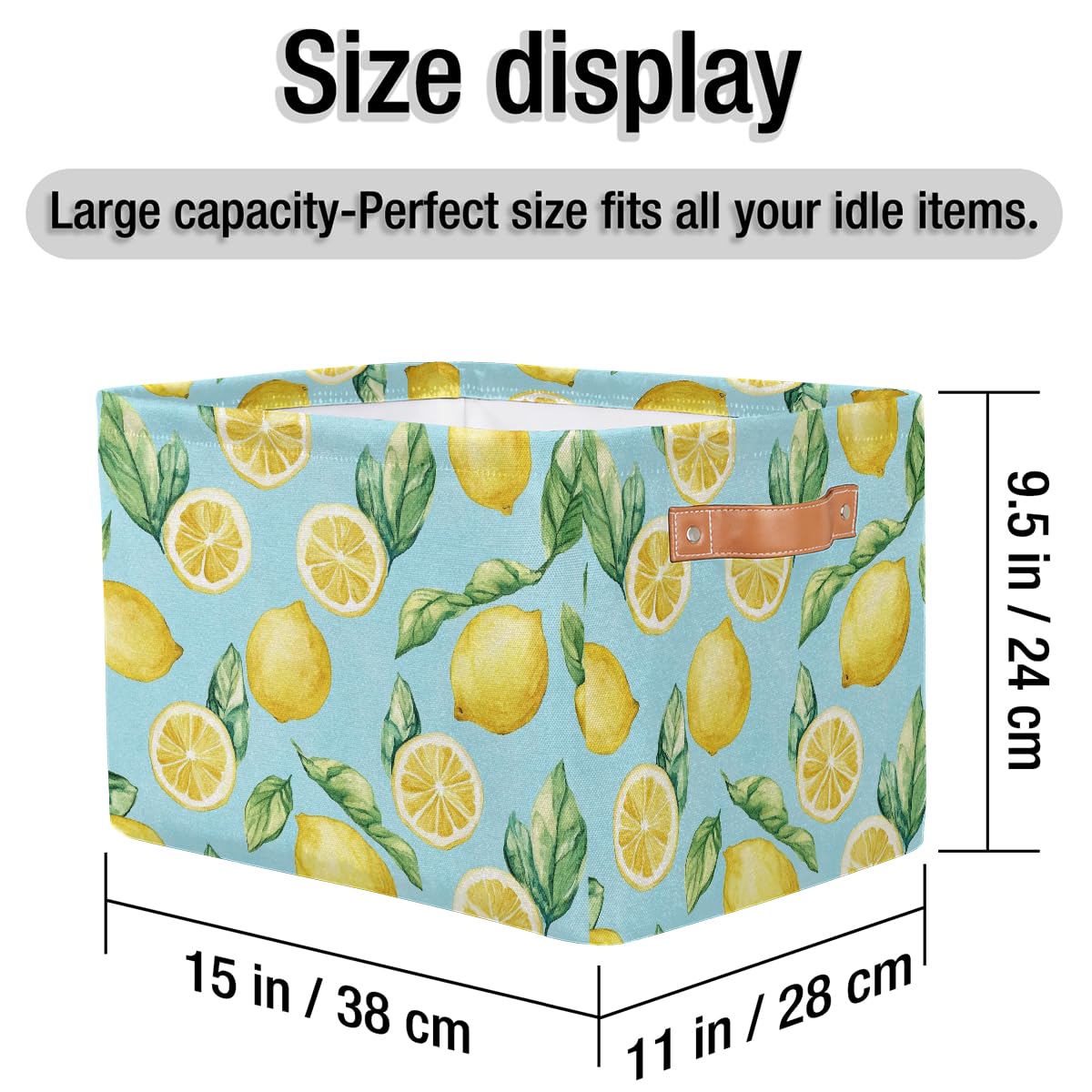 Mexpekil Cesta de almacenamiento de juguetes para niños, plegable, con hojas de limones amarillos, organizador de tela para estantes, cesta de regalo grande con asas, 2 unidades