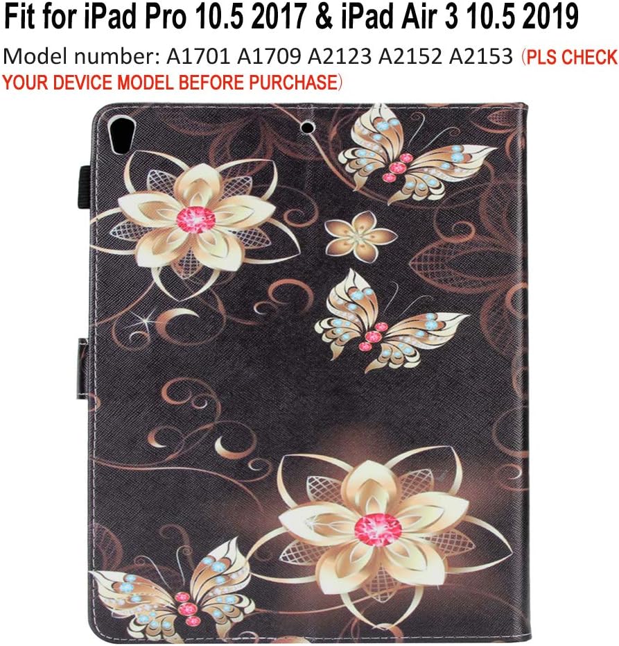 JZCreater Stand Case for iPad Air (3rd Gen) 10.5" 2019 / iPad Pro 10.5" 2017, Lether case for iPad 10.2 Case 2020/2019 iPad 8th/7th Gen,Wallet Case Function Cover with Auto Sleep/Wake, Gold Flower