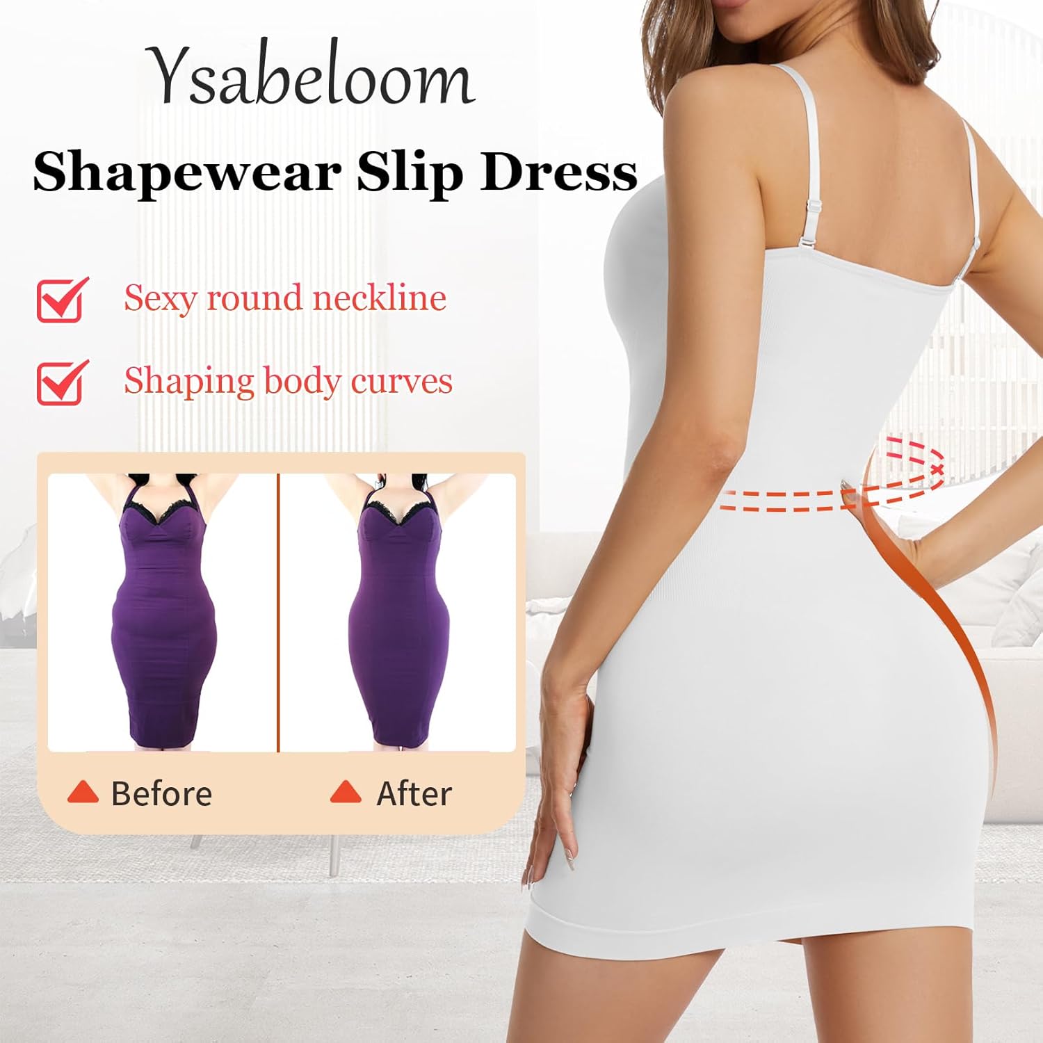 Shapewear Slip Dress for Women Under Dress Tummy Control One Piece Full Slip Body Shaper Seamless - Image 3