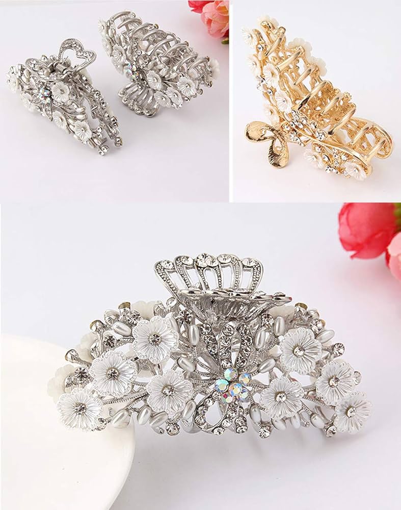 draw drawers　【Stone Hair Grip ：Silver】 Metal Wavy Claw Hair Clip - Universal Thread™ Silver