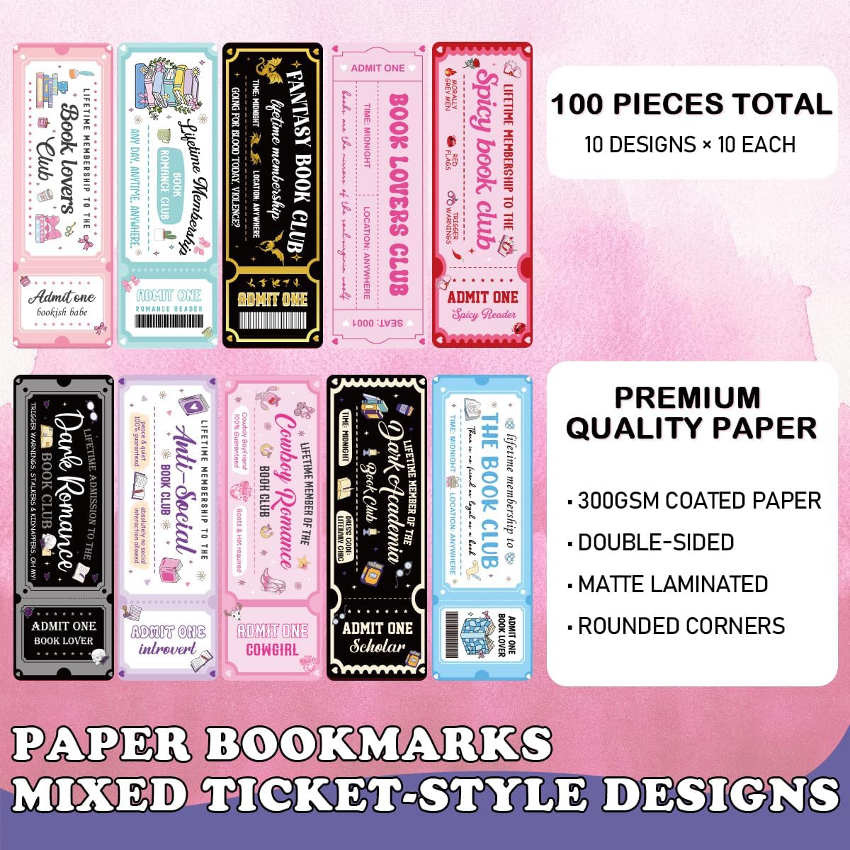 Vintage Ticket Bookmarks Gifts Set, 100 PCS Aesthetic Book Club Theme Paper Bookmarks Double Sided Matte Laminated Reading Gifts for Book Lovers Women Men Readers - Image 3