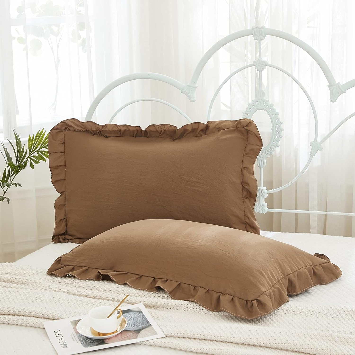 Merryword Brown Pillowcases King Pillowcases Ruffled Pillow