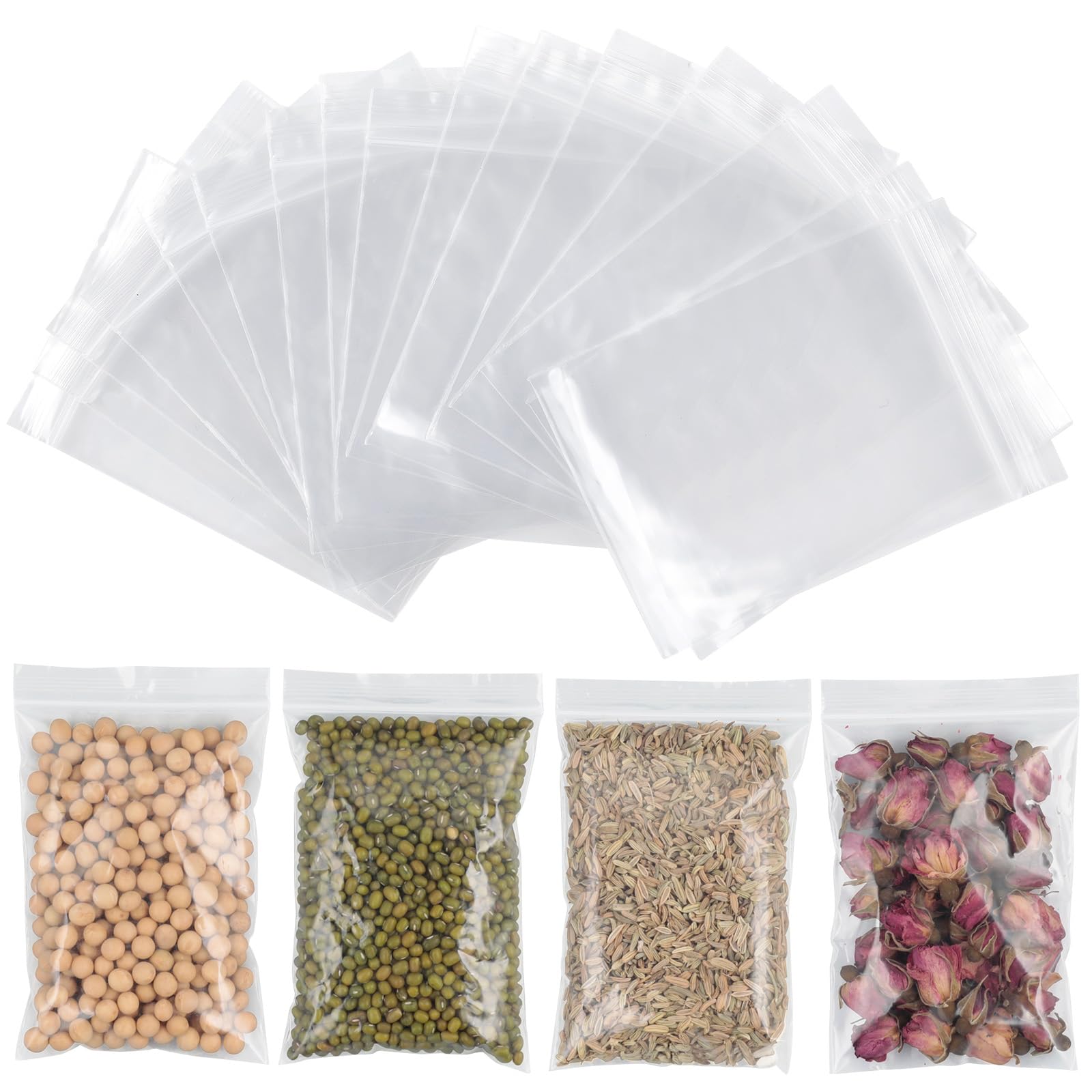 AiQInu Plastic zakjes, 9 x 13 cm, 100 hersluitbare voedselzakken, transparant, ziplock-zakjes voor sieraden, elektronische componenten