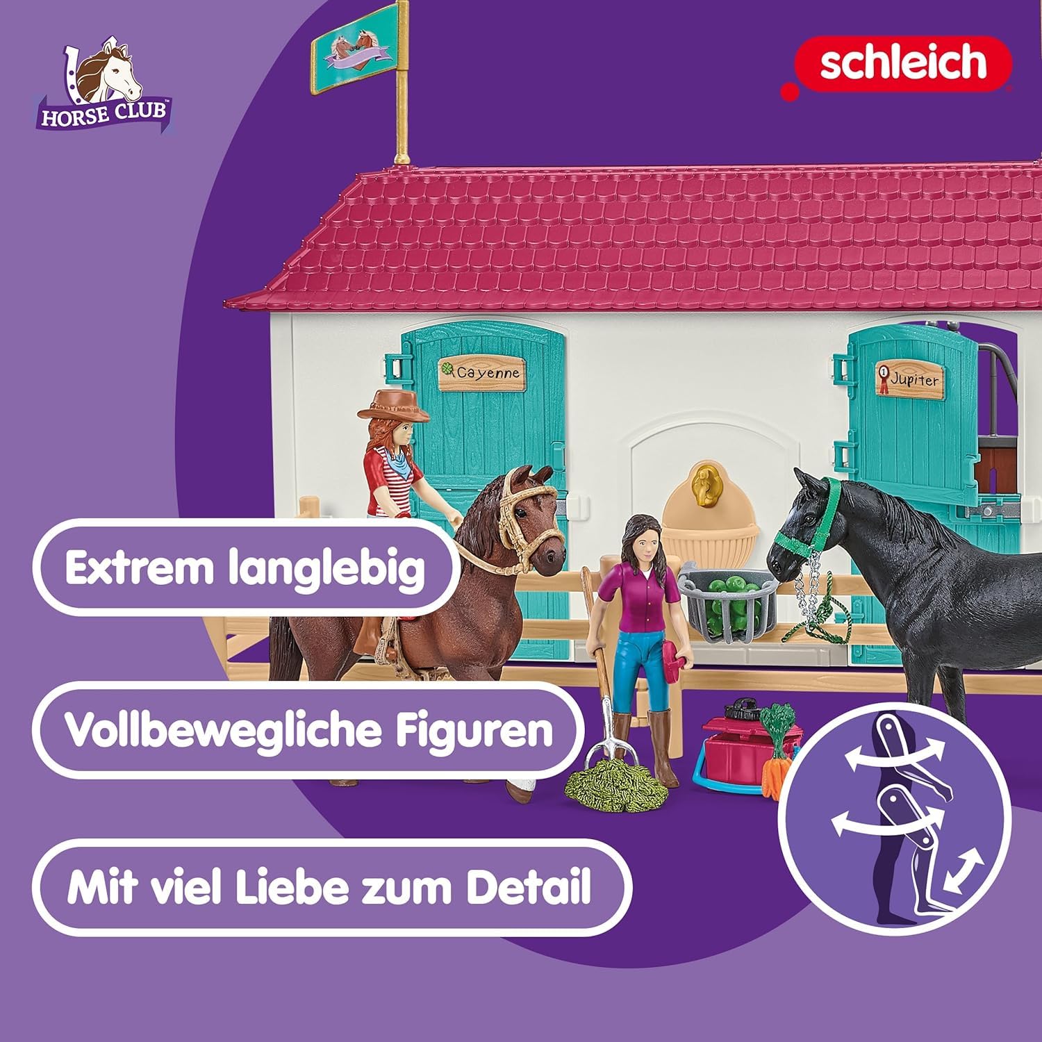 Schleich Horse Club | Lakeside Pferdehof 42551 | ab 5 Jahre | 192 Teile | Set inkl. Haus mit Pferdestall, 2 Pferden, Hannah, ihren Eltern & Zubehör | Geschenk für Mädchen & Jungen