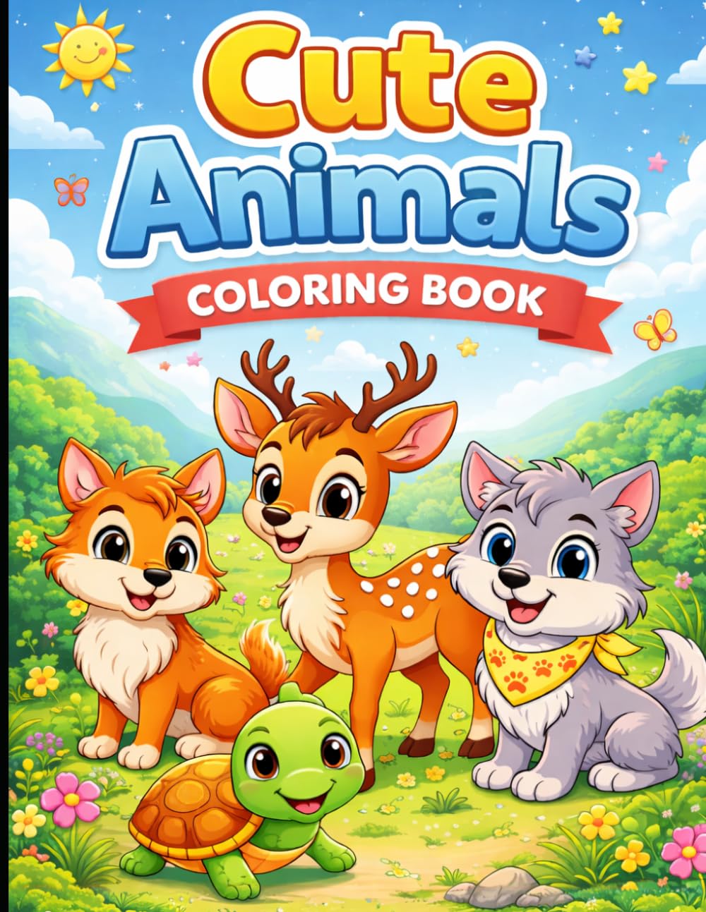 Cute Animals Coloring Book for Kids Ages 3–6: Fun and Easy Animal Coloring Pages Featuring Lion, Tiger, Elephant, Dinosaur, Rabbit and More | Perfect for Toddlers and Preschoolers