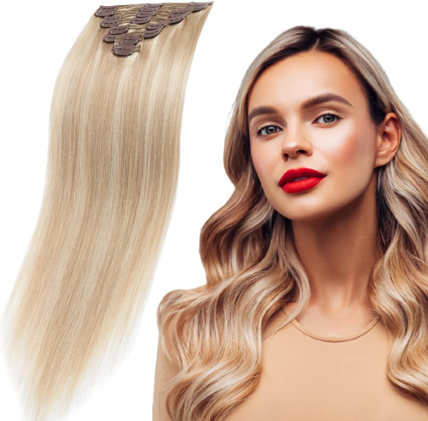 Extension di capelli umani a doppia trama, con clip, qualità Remy, per