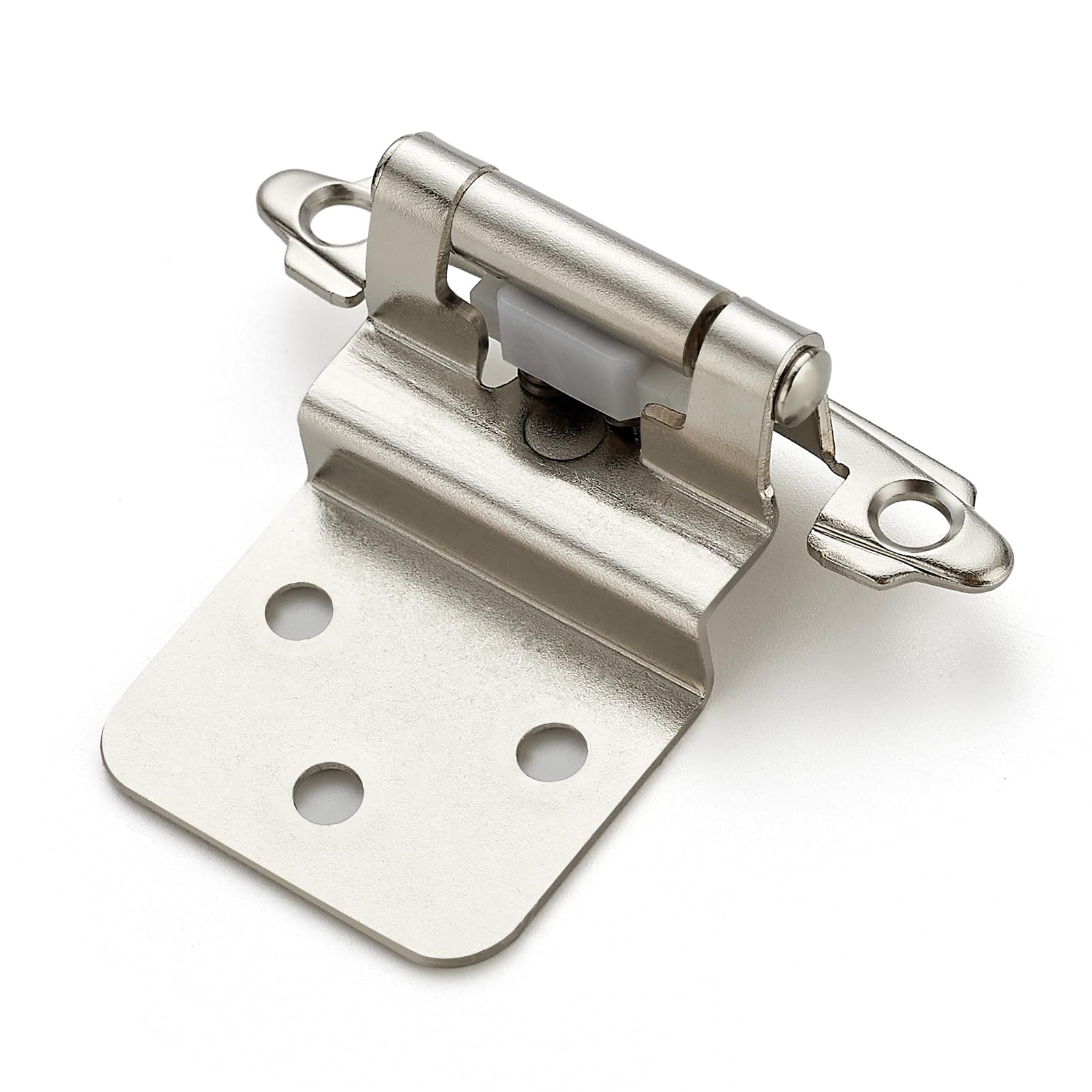 Confezione da 50 (25 paia) di cerniere da 3/8 pollici, montaggio frontale a chiusura automatica, con paracolpi, argento nichel satinato, per mobili da cucina, bagno, ante di mobili