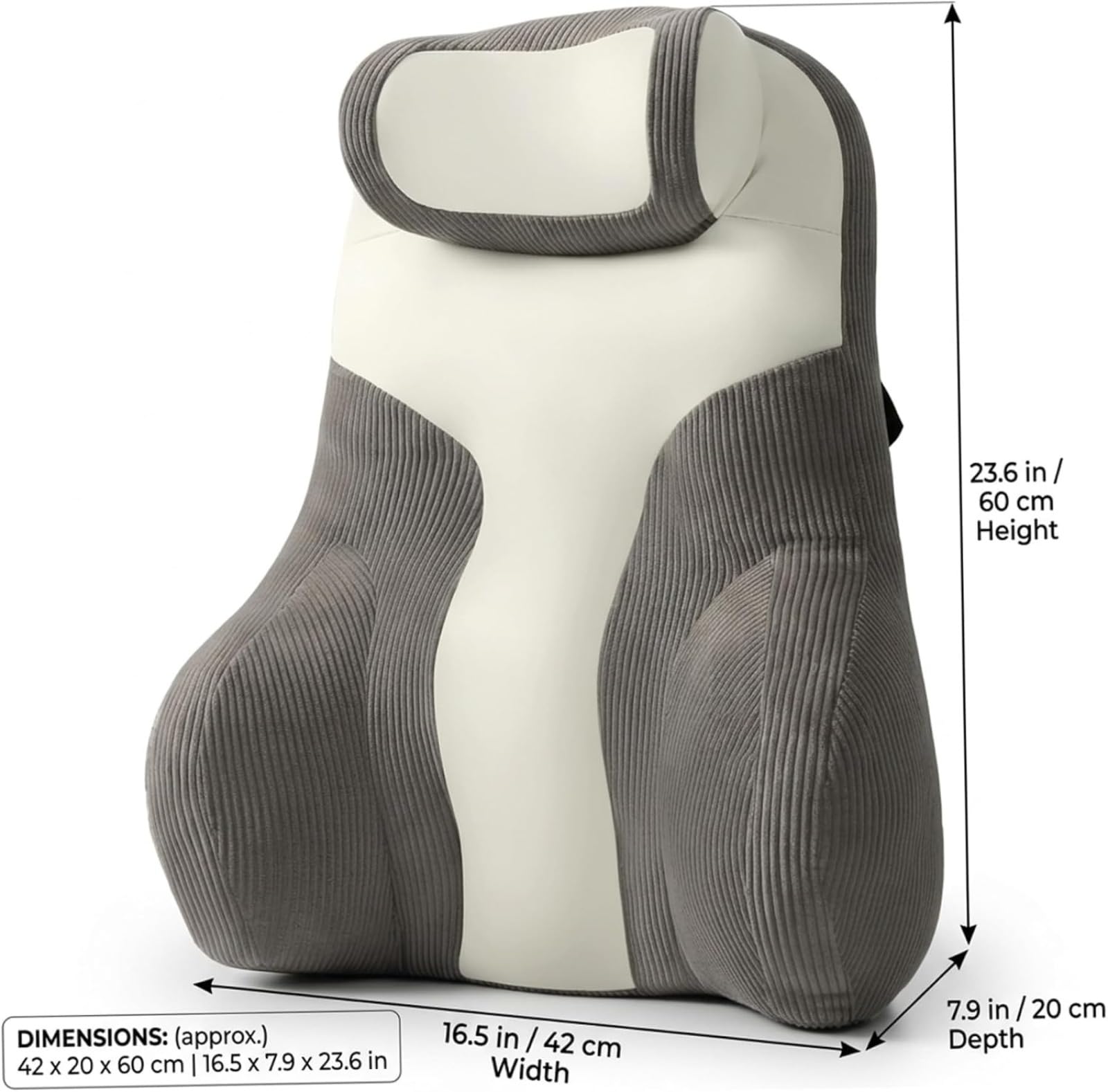Cojín de asiento de pana para cama con reposabrazos, cojín de apoyo lumbar suave con diseño ergonómico para espalda y cuello, cojín de lectura para reposo en cama para sentarse
