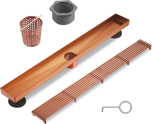 Miniatura 2 de Drenaje lineal de ducha rectangular de acero inoxidable 304 dorado cepillado, drenaje lineal de piso de drenaje rápido de 51 lmin, certificado CUPC