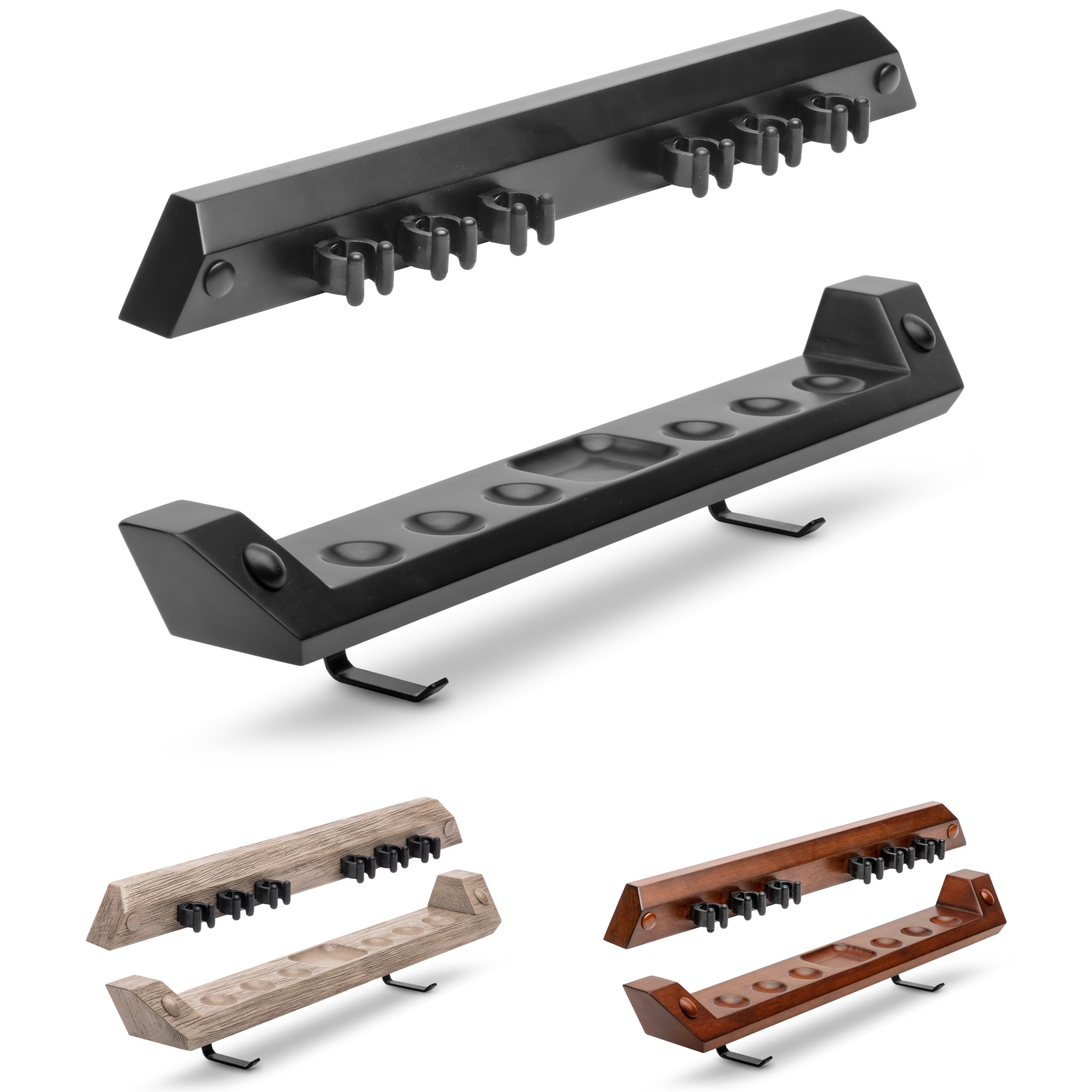 GoSports Wall Mounted Pool Cue Stick Holder - Holds 6 Cues and 2 Triangle Racks - Multiple Colors Available