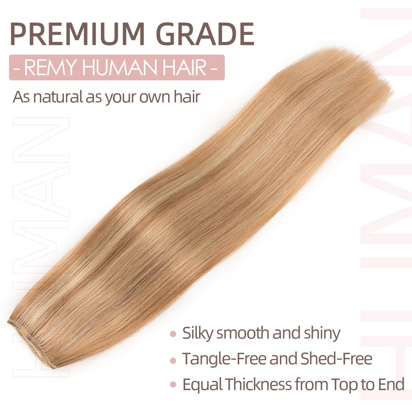 Silk-co Secret Wire In Hair Extensions No Clip Invisible Remy Human Hair One Piece Straight Natural Invisible Adjustable Secret Wire Hairpiece Extensions 14Inch-60g #12P613 Golden Brown&Bleach Blonde - Image 3