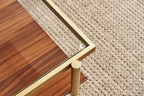 Miniatura 7 de Shrine - Mesa de café rectangular, diseño moderno de mediados de siglo, estructura de 2 niveles, parte superior de vidrio transparente y estante de