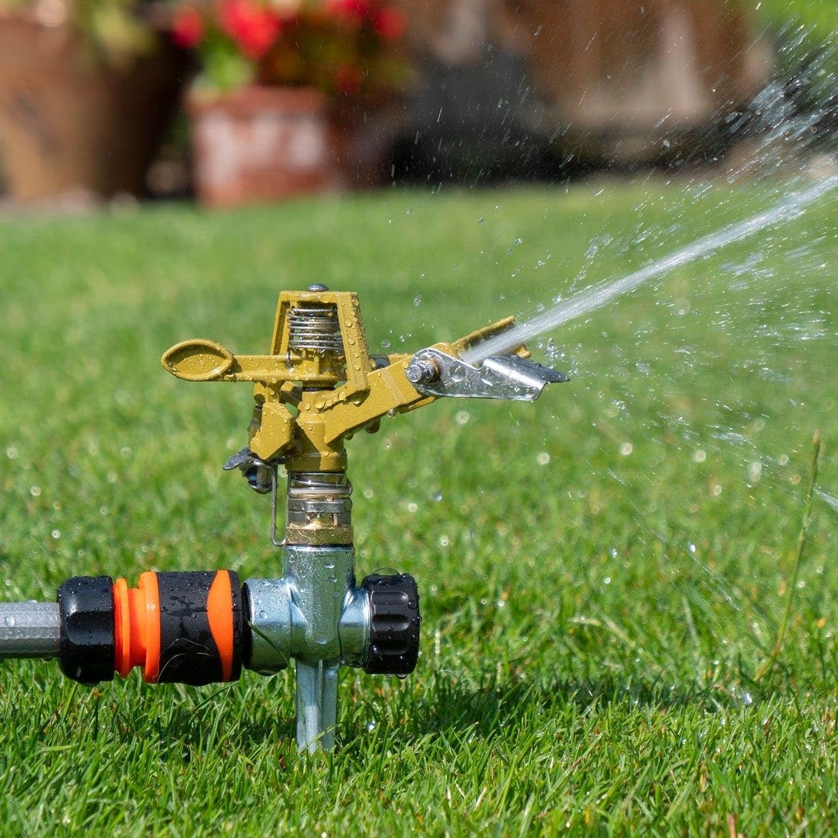 HydroSure Heavy Duty Garden Impulse Sprinkler on Spike | Adjustable Full & Part Circle Lawn Irrigation System with Metal Ground Spike, Corrosion Resistant Sprayer for Even Garden Water Coverage