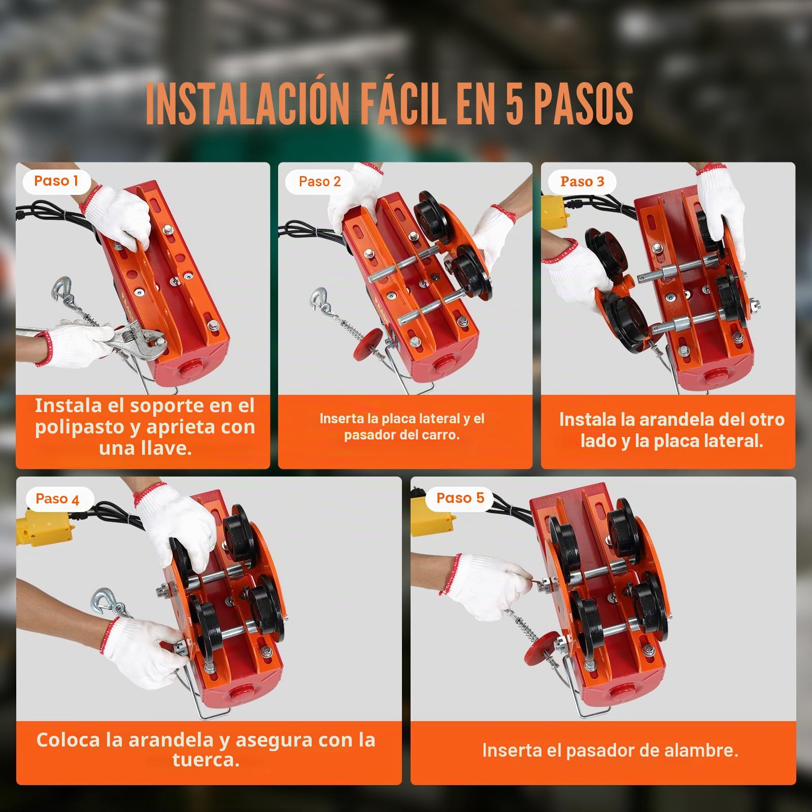 VEVOR Carro Portapolipasto Eléctrico Carga de 1 T Carro con Viga de Empuje de Acero Aleado Ancho Ajustable 68-110 mm con Ruedas para Polipasto PA200 PA250 PA300 PA400 PA500 Viga I Recta y Curva