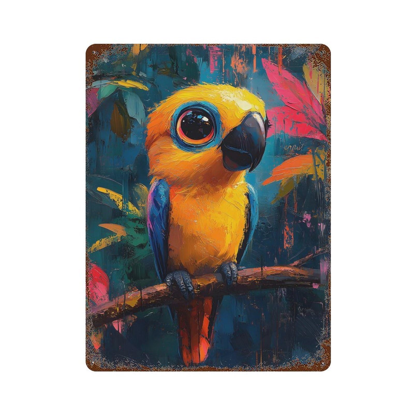 Garage Style Parrot in Jungle Rust Effect Tin Sign 15.7"x11.8", Vintage Wall Decor for Bar And Workshop