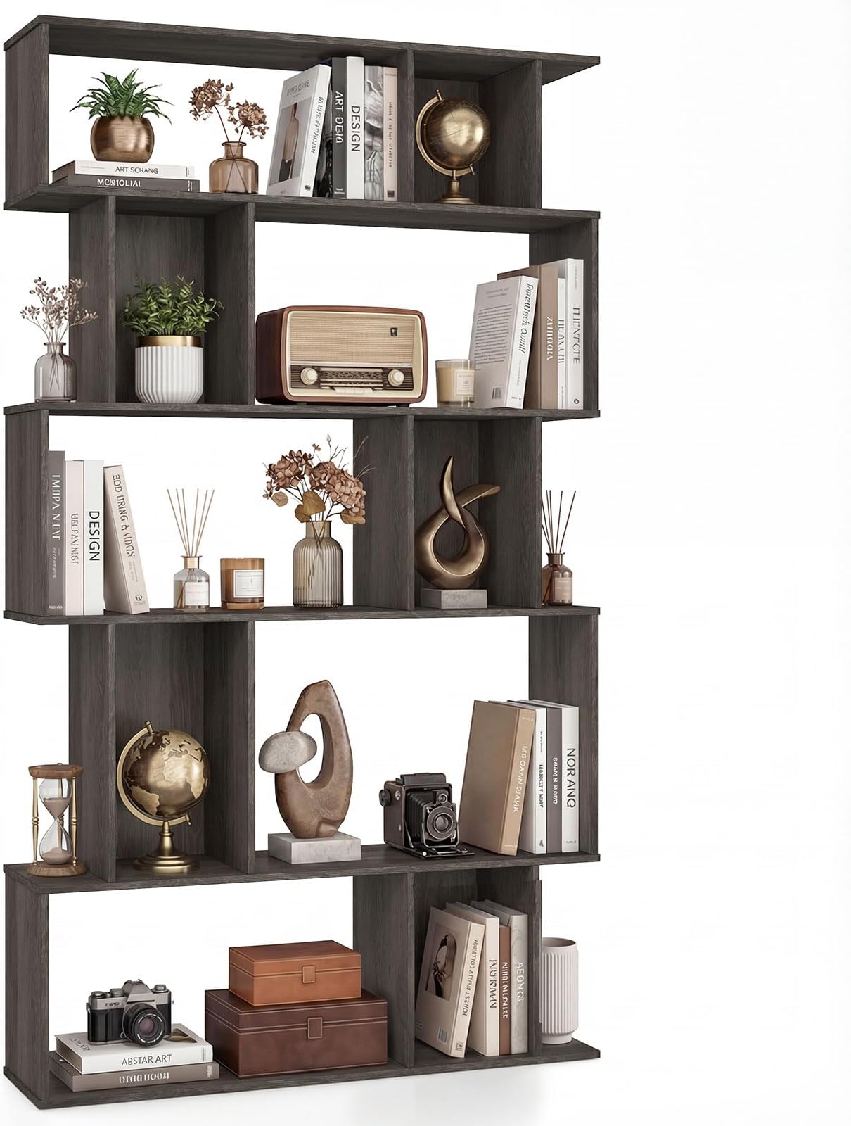 Giantex 5-Tier Bookshelf, 10-Cube Geometric Book Case with 5 Closed-Back Cubbies, Anti-toppling Kits, Open Display Storage Shelf for Living Room, Home Office, Bedroom, Gray