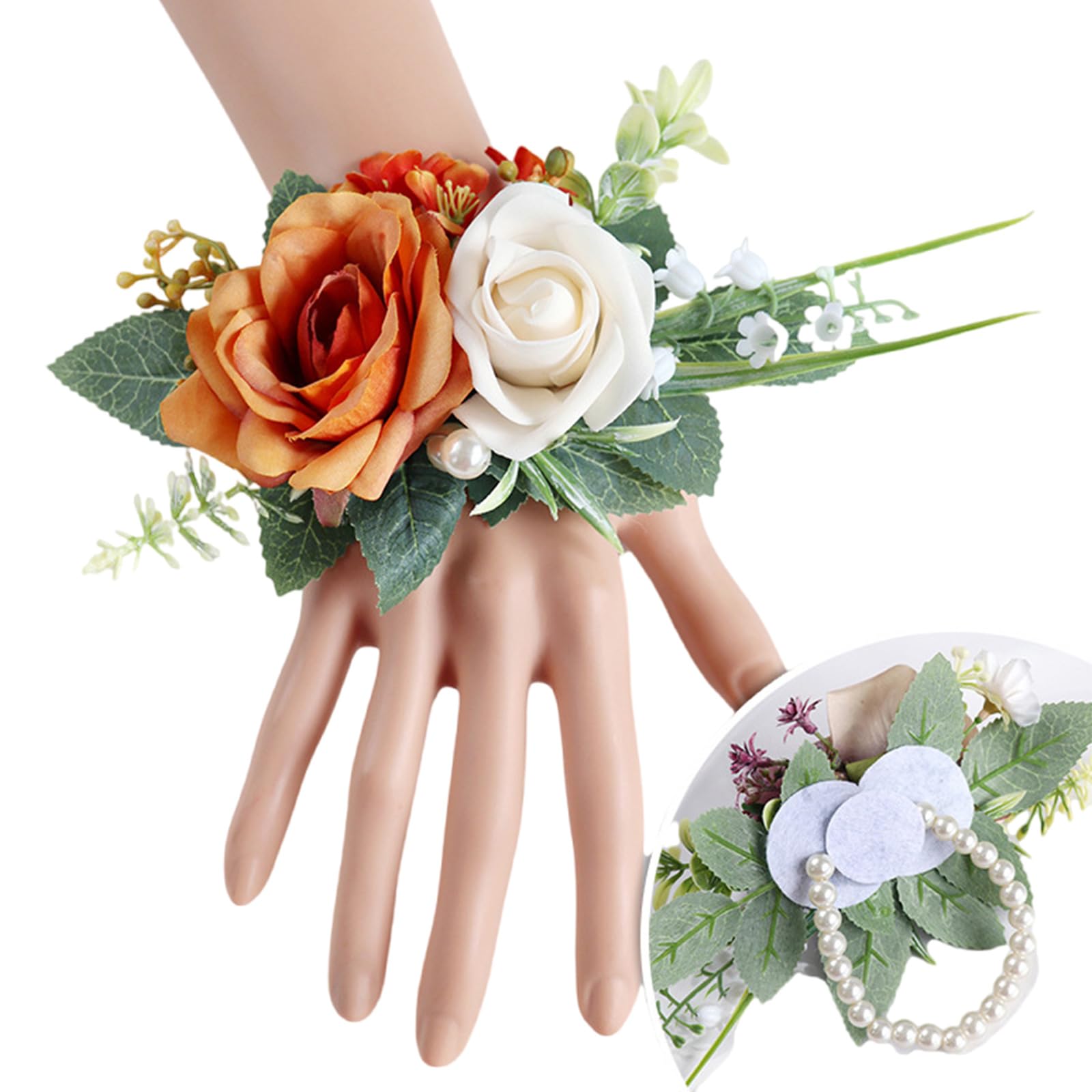 Tsophreniq Realistic Rose Boutonniere Wedding Girls Bridesmaid Wrist Flower Wristband for Wedding Ceremony Artificial Boutonniere for Weddings