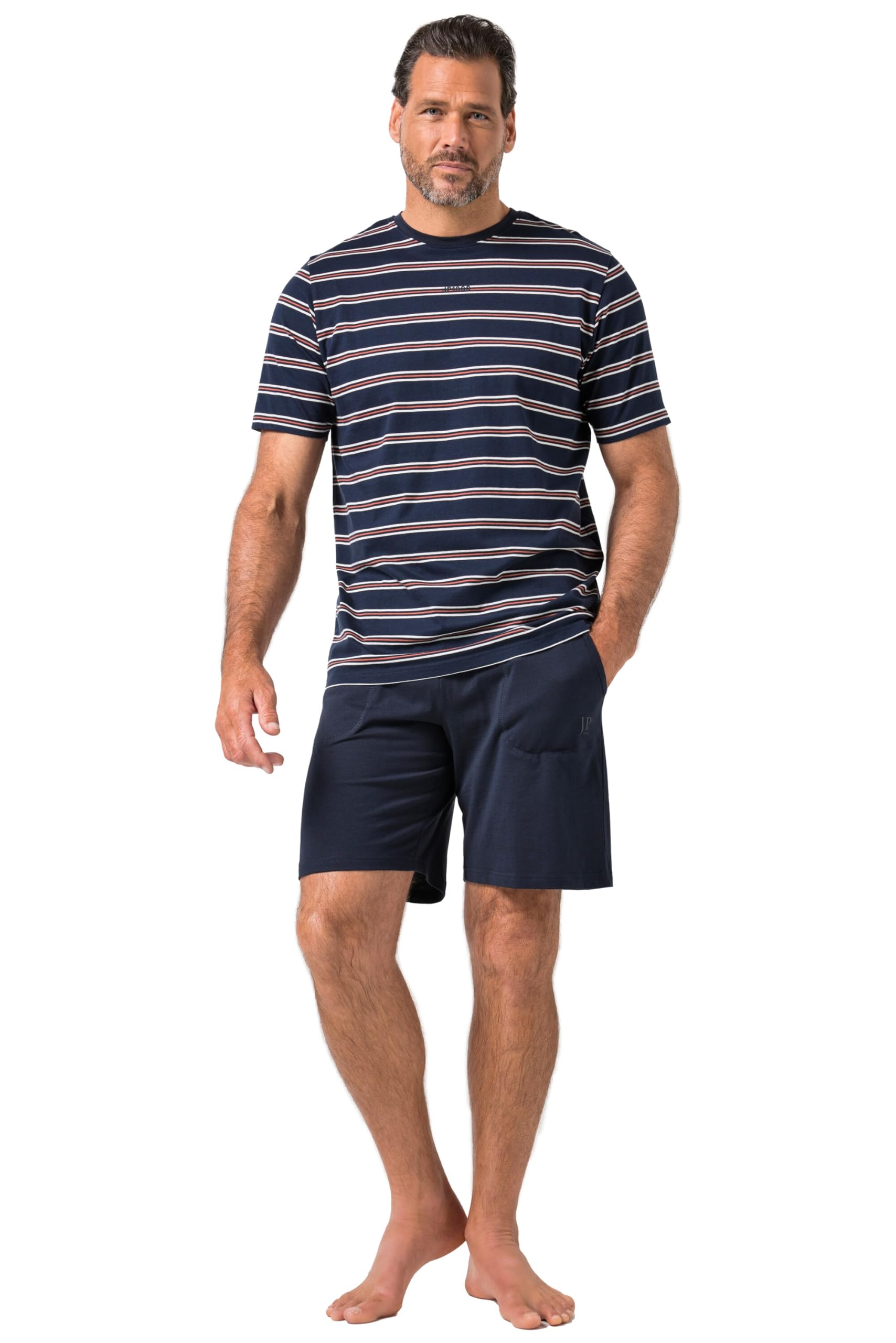 JP 1880 Herren große Größen Übergrößen Menswear L-8XL Schlafanzug, Homewear, kurzer Zweiteiler, geringeltes T-Shirt, Shorts 844060