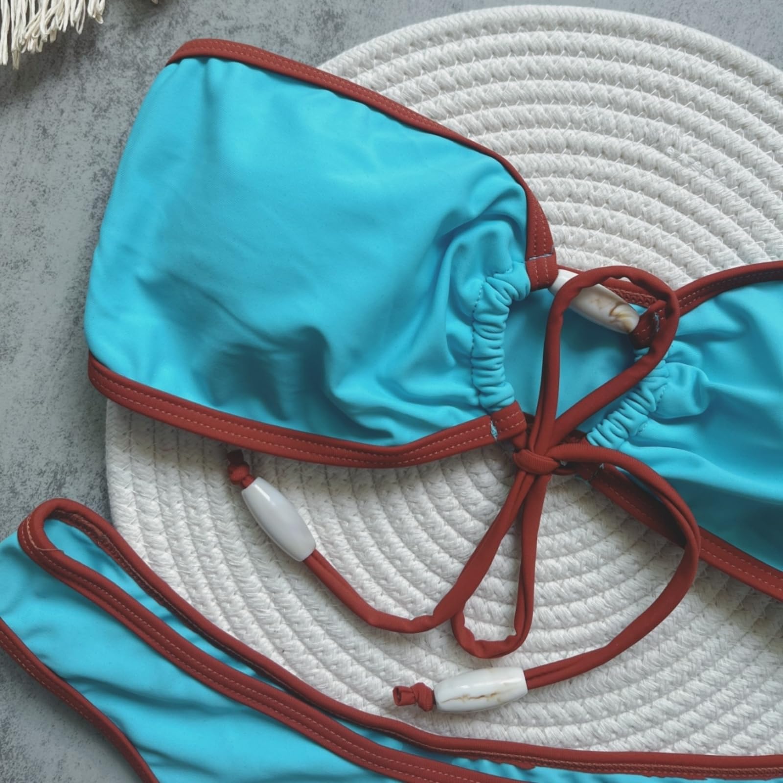 Bikini Donna Donne Bandeau Set Bow Dettaglio Due Pezzi Costume da Bagno Alto Taglio Bagno-lz01-l