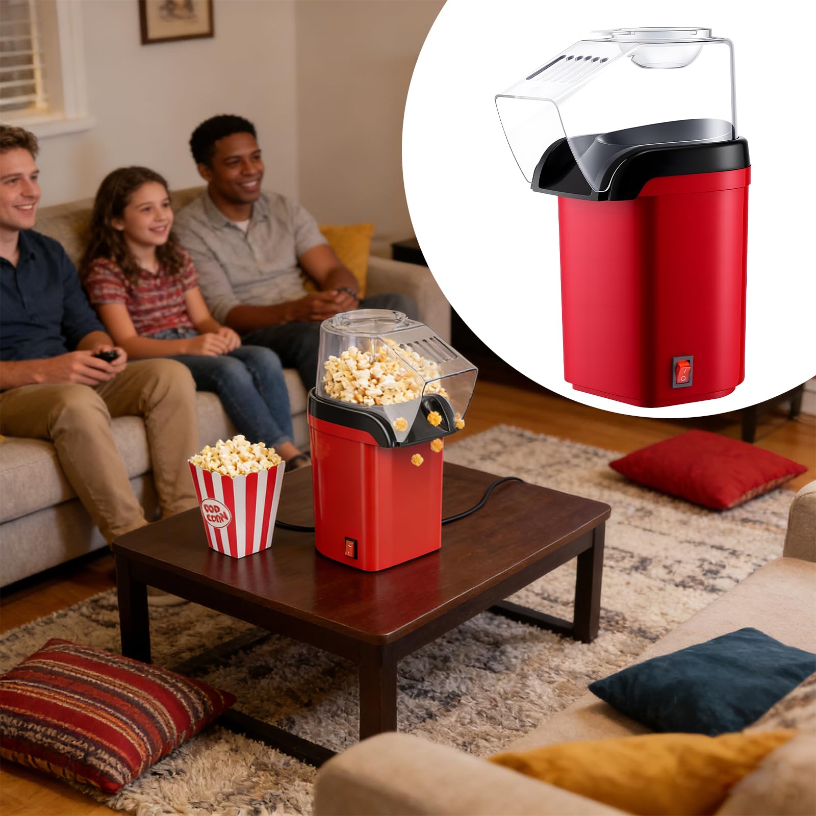 Macchina per popcorn 1200 W ad aria calda popcorn Maker, popcorn maker, popcorn senza olio, 3 minuti veloci per home theater, serate cinema, feste, Natale, funzionamento one-touch, senza Bpa