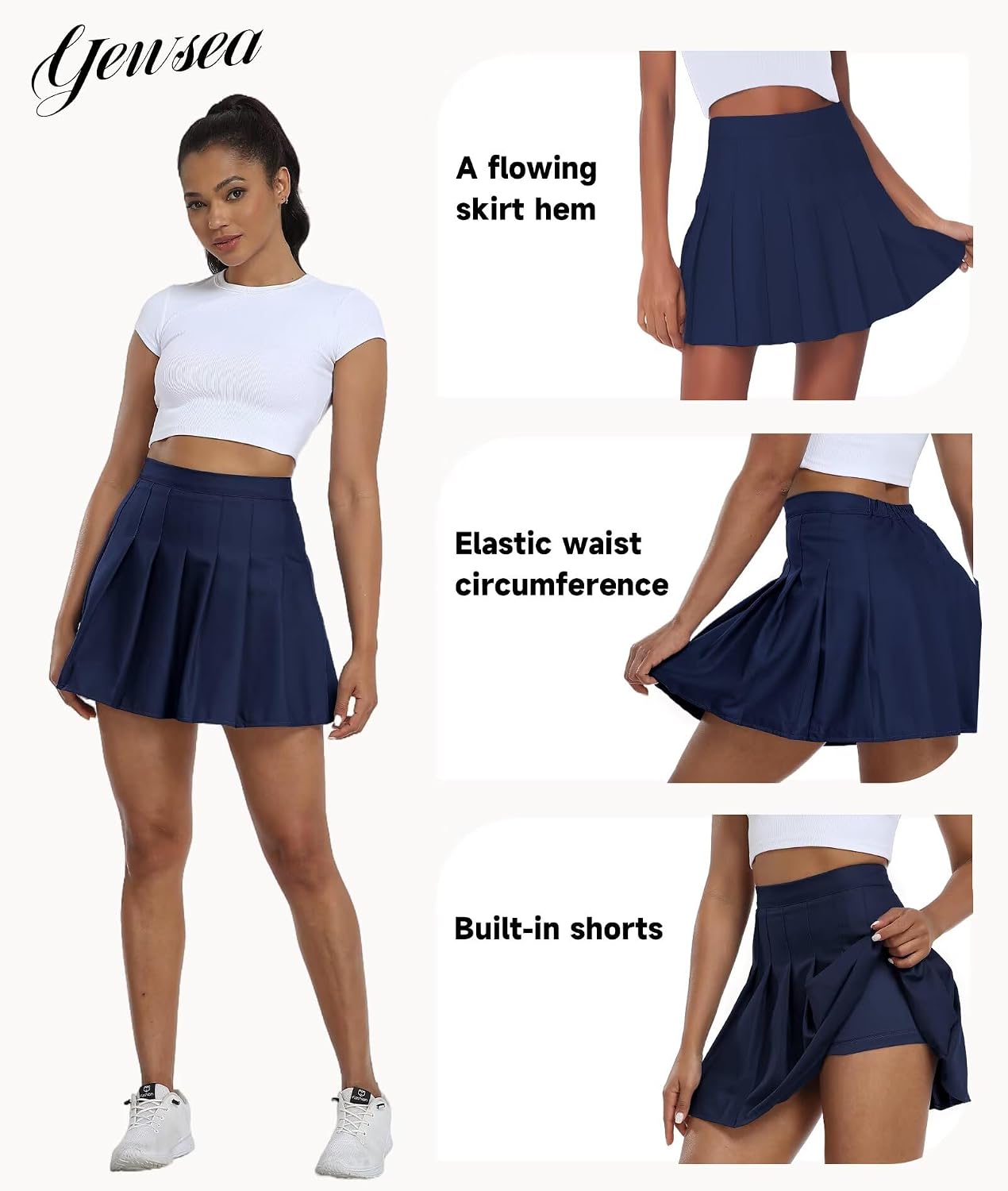 Womens Pleated Skirt with Built-in Shorts High Waisted A-Line Tennis Skirts for Cheer Uniform Office Work Casual Skirts