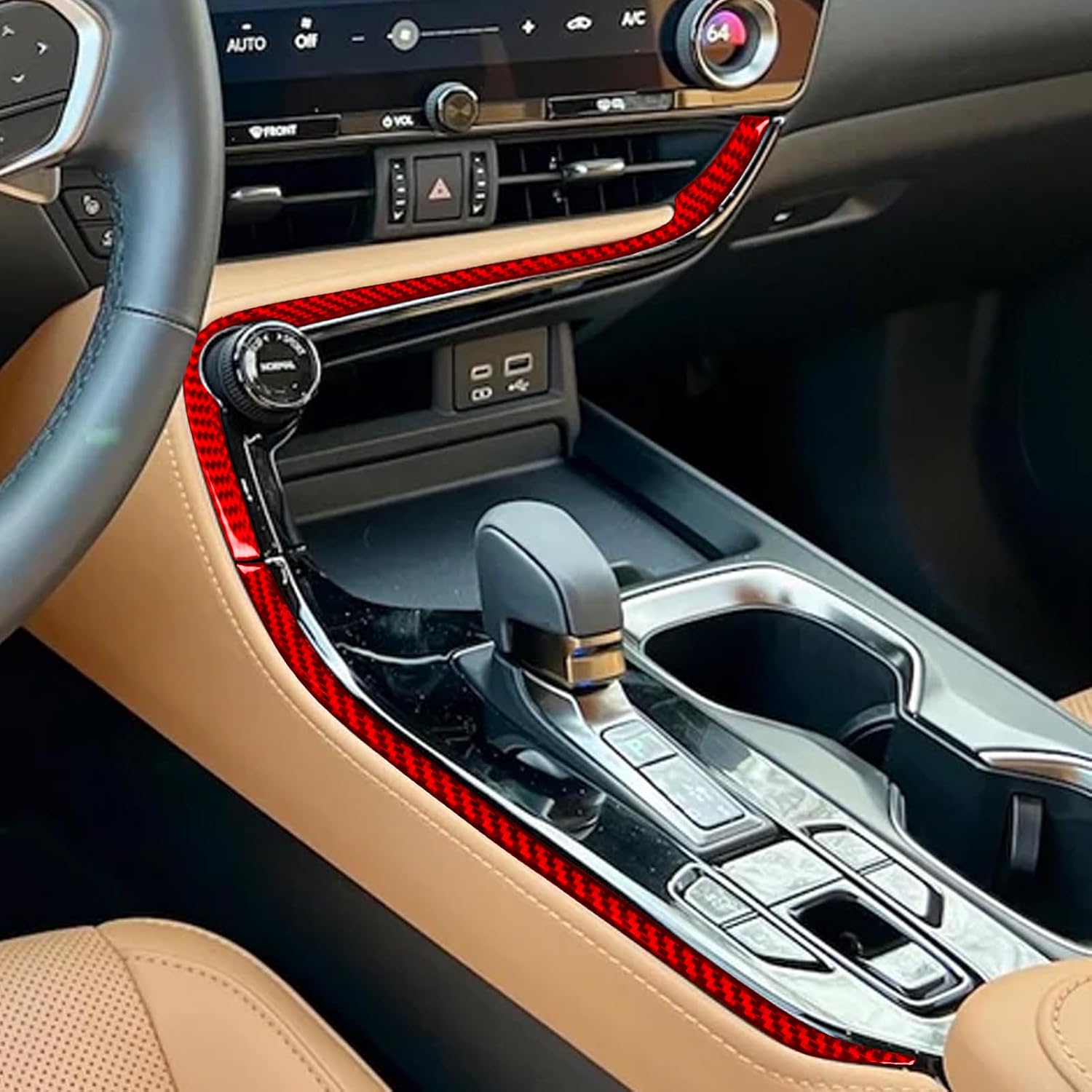 Car Gear Shift Panel Side Trim Strip Sticker Compatible with Lexus NX 250 350 350h 450h+ 2022 2023 2024 Real Premium Carbon Fiber Interior Decal Accessories Decor 2PCS Red