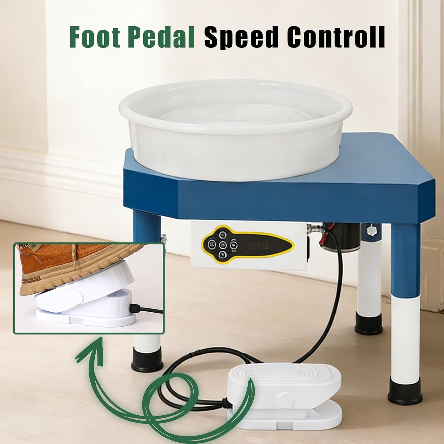 450W 14" Electric Pottery Wheel with LCD Panel Adjustable Speed Foot Pedal,Detachable Basin,Heighten Desk Legs,Clay Toolfor Kids, Adults, Beginners, Home DIY & Professional Pottery Making