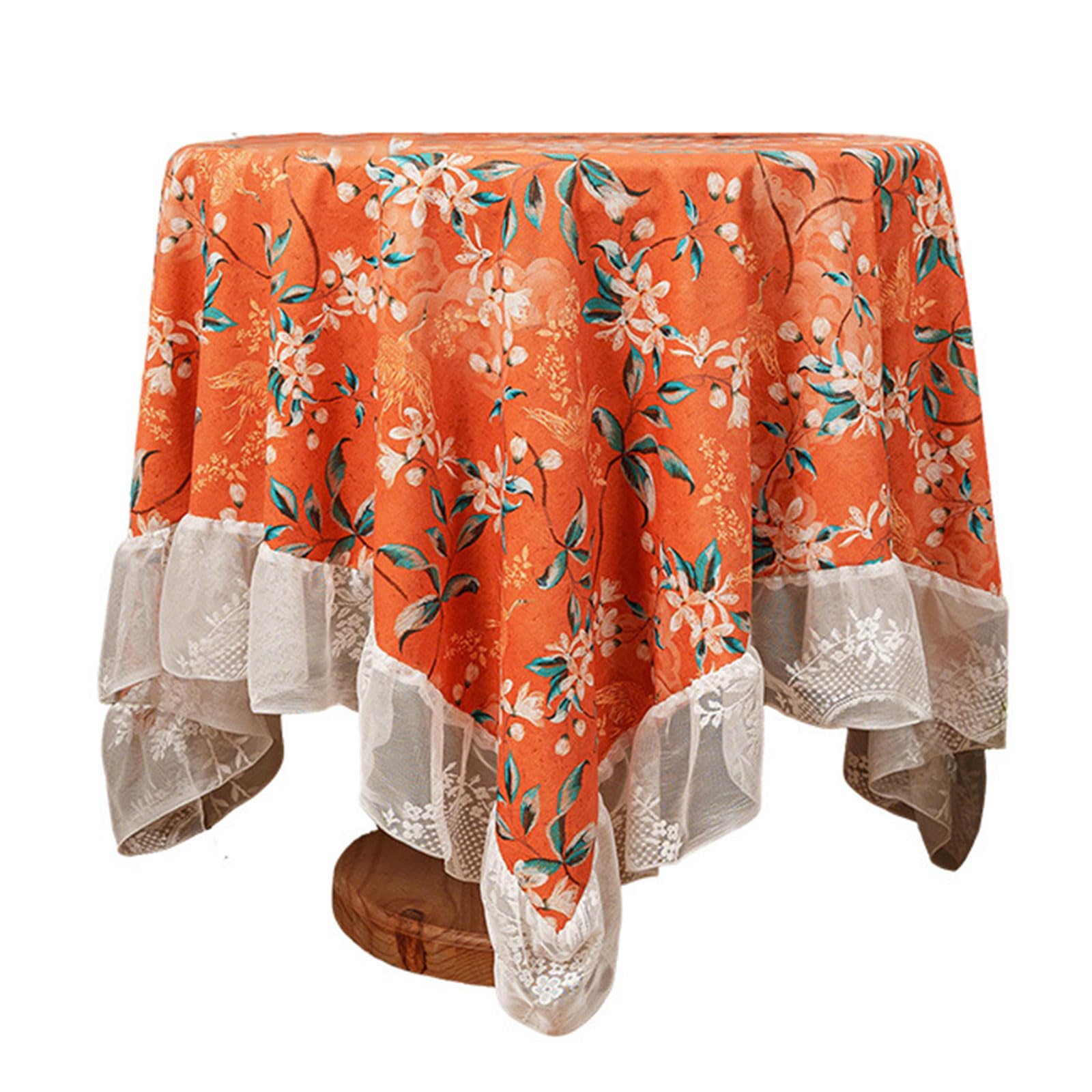 HZBB Romance Lace Trimmed Tablecloth Washable Polyester Ideal for Family Gathering Celebration Home Decoration Tablecloth