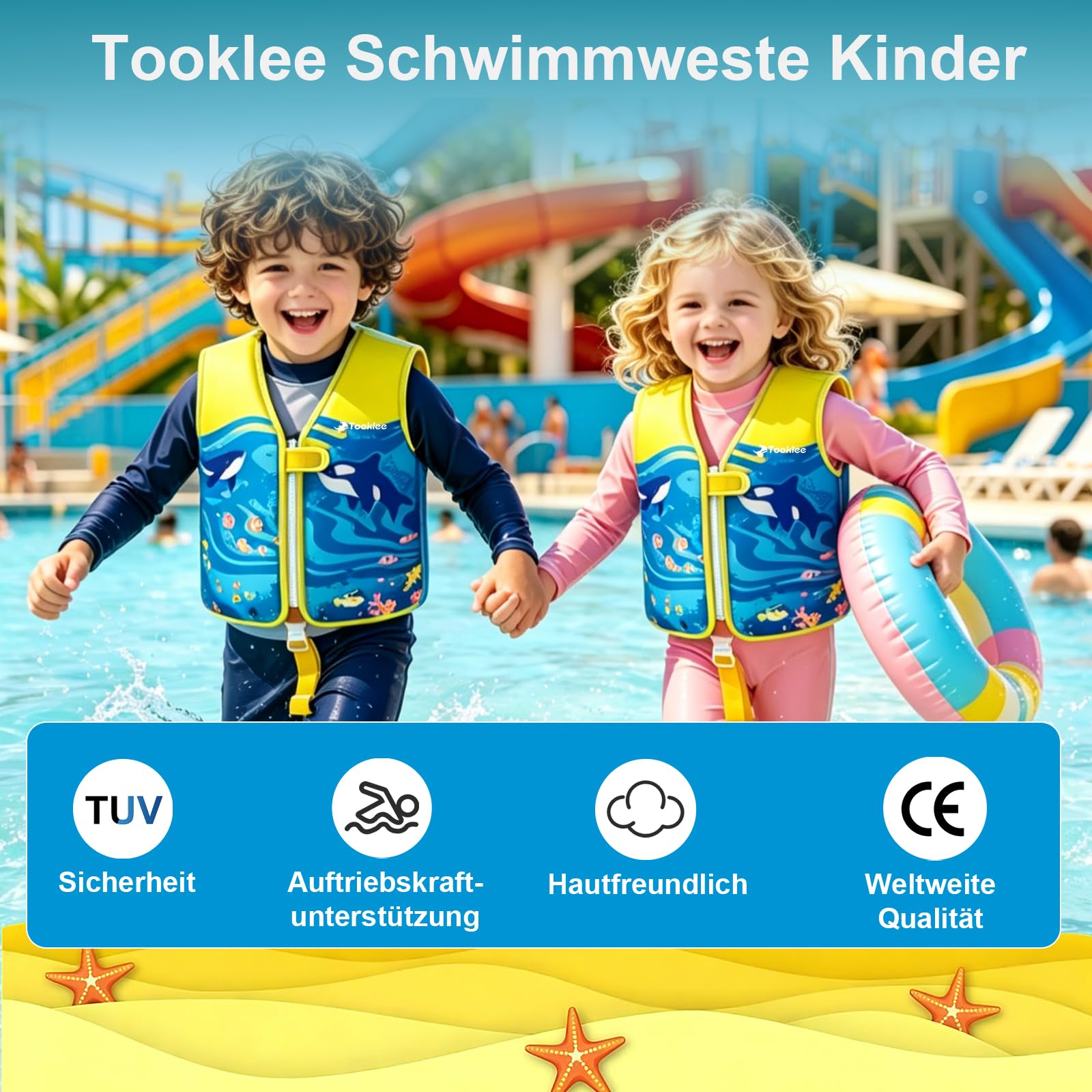 Verstellbare Schwimmweste Kinder, Neopren Schwimmhilfe Kinder, TÜV geprüfte & Sichere, Leicht und komfortabel, Baby Schwimmlernweste für Schwimmunterricht, Schwimmtraining-02A