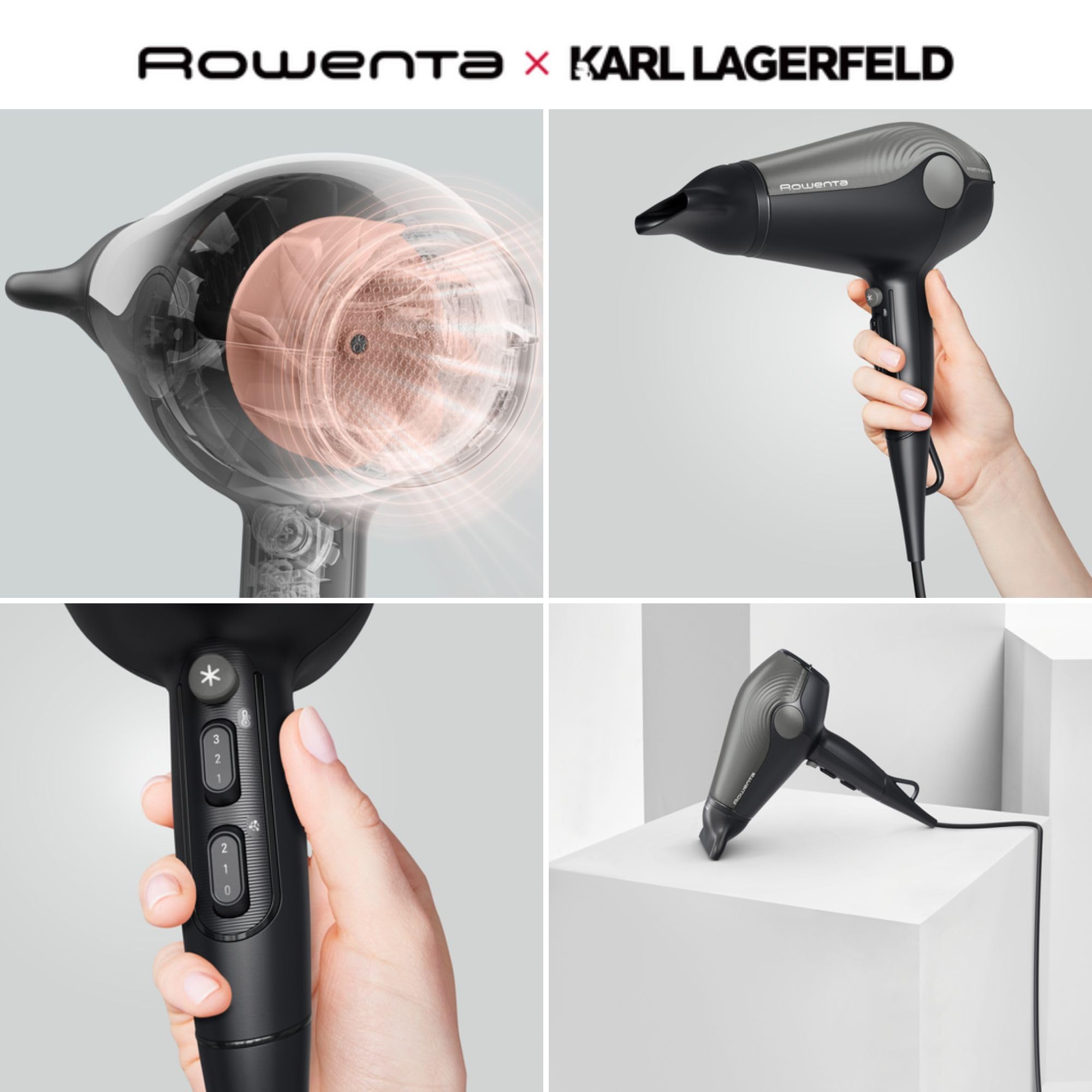 Secador de pelo Rowenta Ultra Silence, extremadamente silencioso, 2100 EW para un potente flujo de aire, tecnología generadora de iones antiestáticos, compacto, ligero, CV6430F0