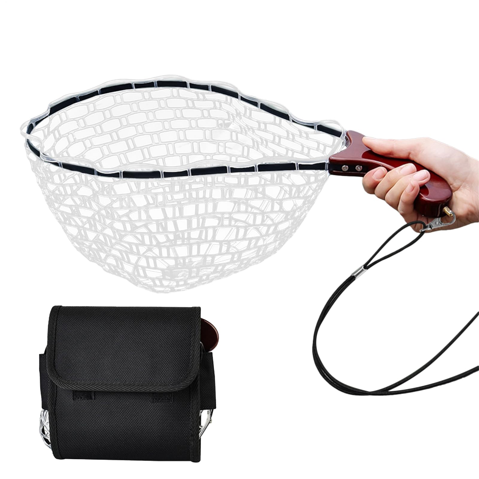 Redes de Pesca Red De Pesca Pequeña Plegable Con Mango | Malla para Transportar Capturas Vivas con Empuñadura Antideslizante para Piscinas Playa Lagos Salmón Mosca Kayak