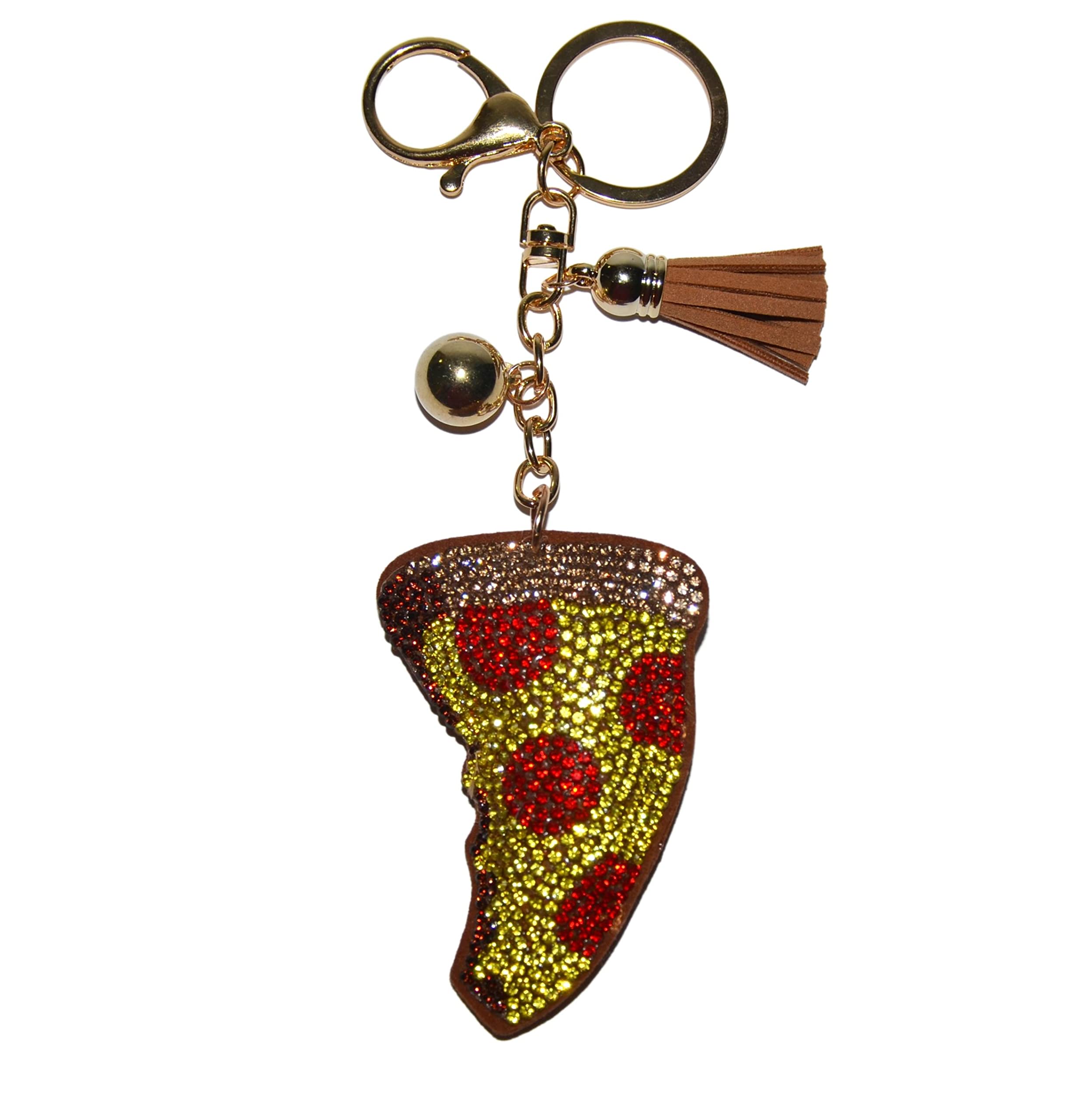 Popfizzy Bling Pizza Keychain for Girls and Women, Rhinestone Bag Charm, Pizza Gifts, Pizza Slice Purse Charm, Pizza (Gold), One Size