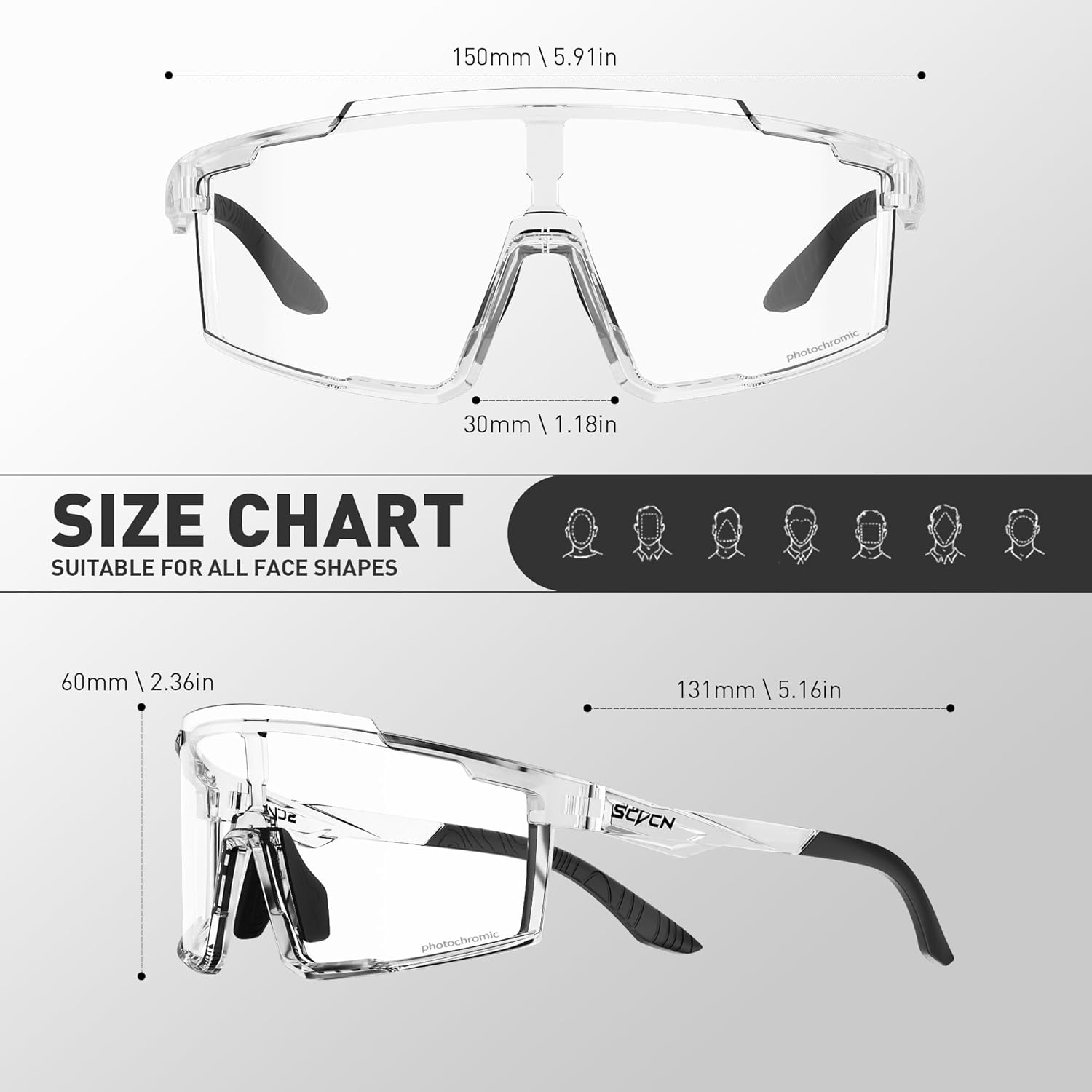 SCVCN Photochromic Cycling Glasses Sports Sunglasses for Men Women Mountain MTB Glasses UV Protection Driving Running S121 - Image 5