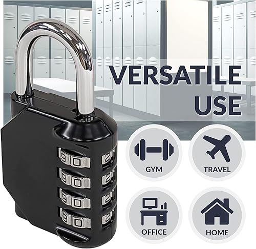Miniatura 6 de Newhouse Hardware Cerradura de combinación mejorada de 4 dígitos  Candado impermeable para exteriores para escuela, casillero de gimnasio, casillero