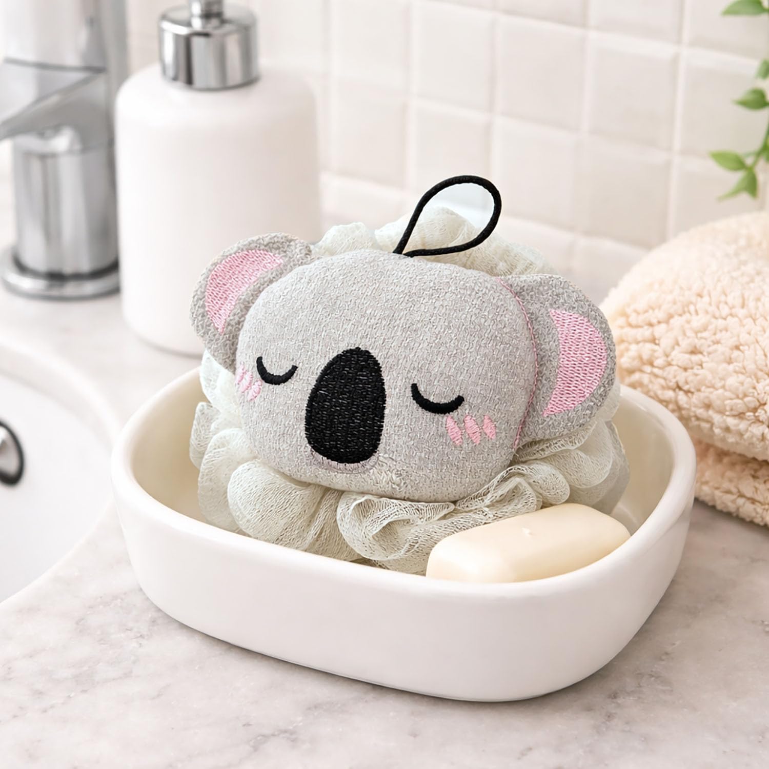 Luxe Home International Bath Sponge For Kids And Adult Microfibre Soft Shower Loofah Koala Pattern Gentle Skin Exfoliating Body Scrubber For Toddler Grey 15x17cm Pack Of 1-picture-13