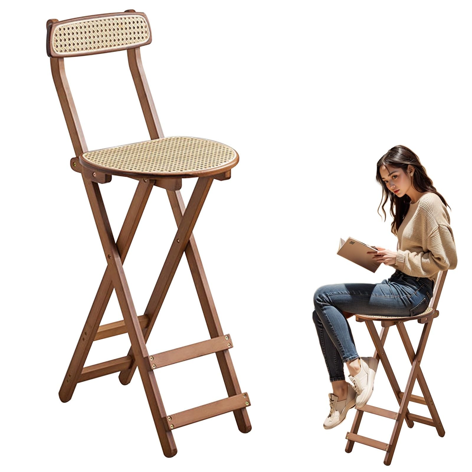 Portable Bar Stool with Back 24.2in 27.1in Kitchen Stool Folding High Chair Foldable Vanity Chair Tall with Safety Lock Counter Height Outdoor Folding