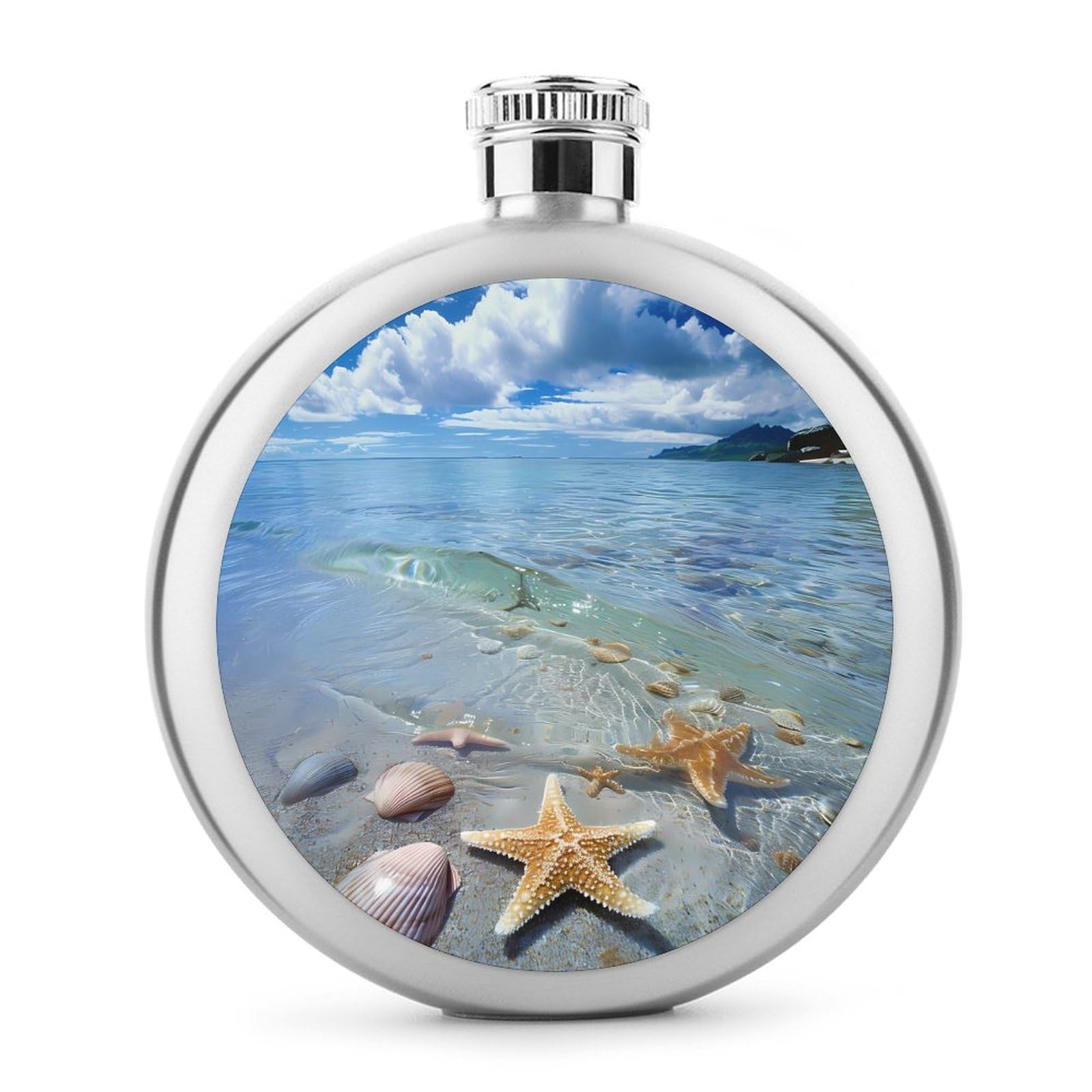 Beach Starfish Shell Classic Hip Flasks for Liquor 5 Oz Stainless Steel Wine Flask Reusable Flask for Men Women