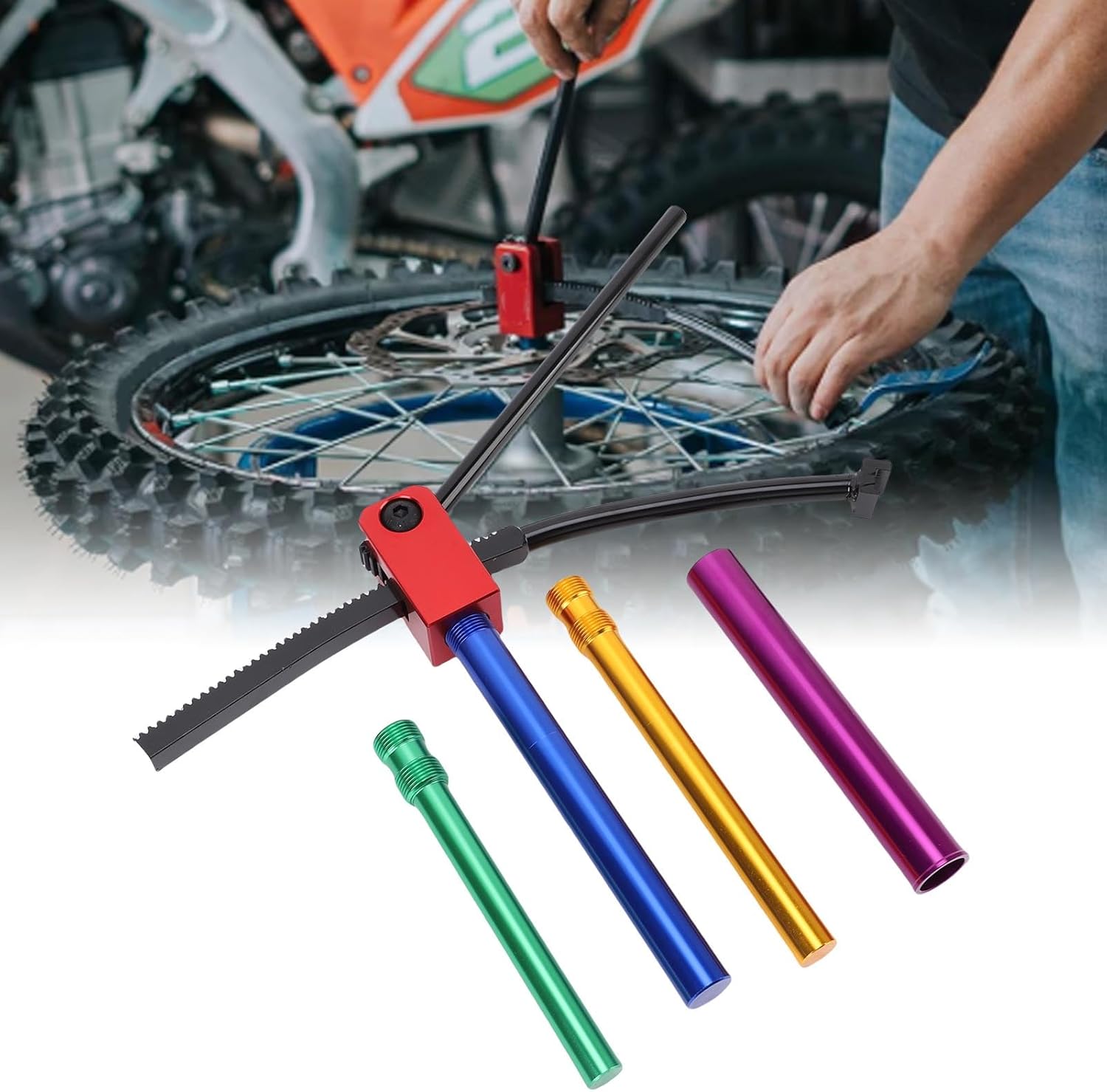 Dirt Bike Tire Changer Kit, Motorcycle Tire Changing Tools, Dirt Bike Wheel Mounting Tool with Rack Pinion Gear System for 16-21 Inch Wheels 15-25mm Axles