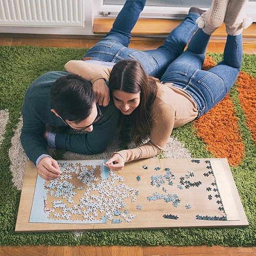 Miniatura 3 de Moruska Rompecabezas de barco de vela Sunrise para adultos, rompecabezas de madera de 1000 piezas, rompecabezas de color degradado, pintura al óleo,