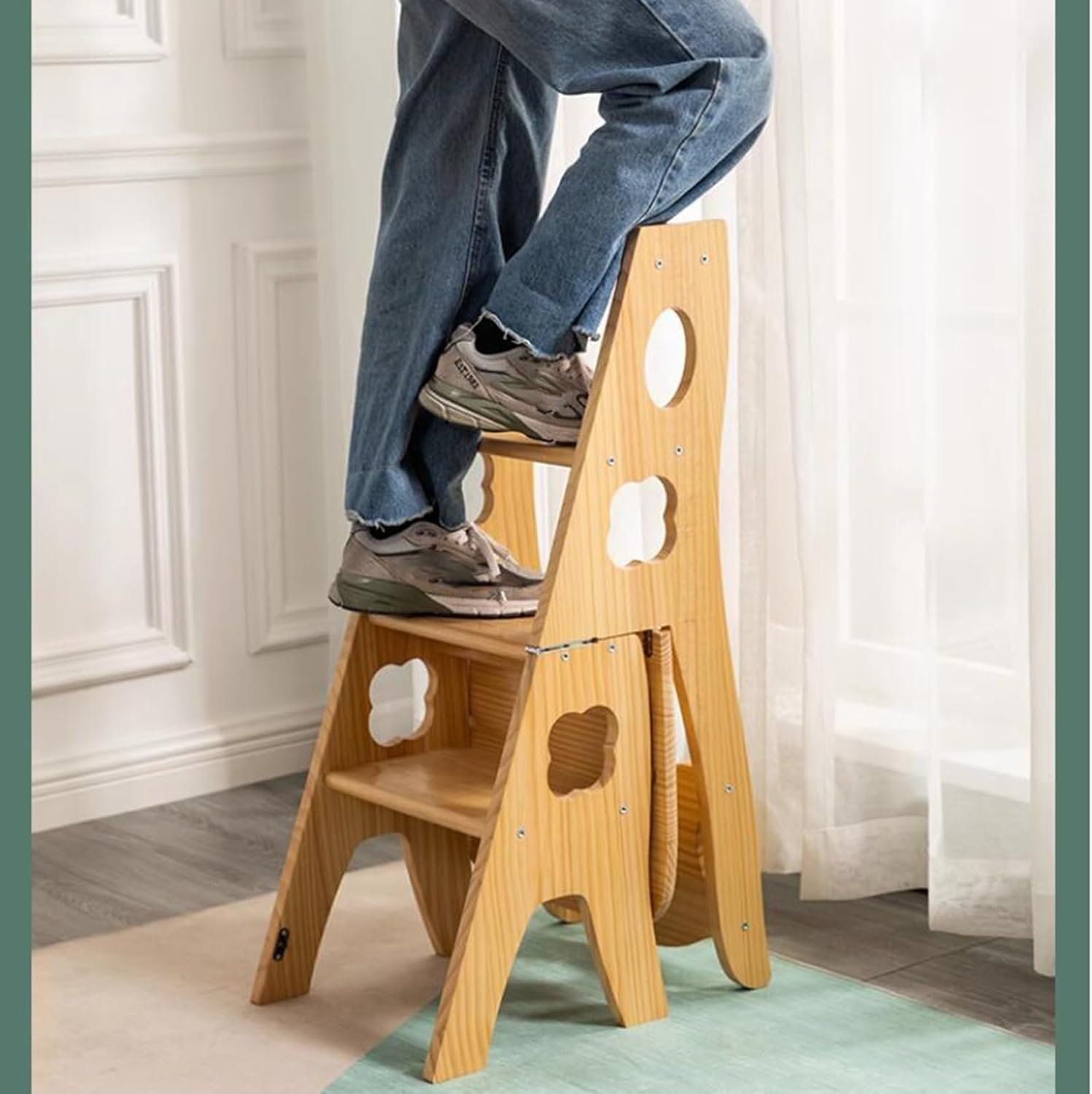 Stepstools Thickened Wood Step Stool for Easy Movement Multifunctional Home Chair Climbing Pedals Climbing Step Stools Dual-Purpose Four-Step Ladder (Color : White, Size : 35 * 47.5 * 89cm)