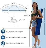 Vista 6 de AMMSUN Sombrilla de playa resistente de 7 pies para vientos fuertes con anclaje de arena, poste inclinable con ventilación y bandeja de mesa