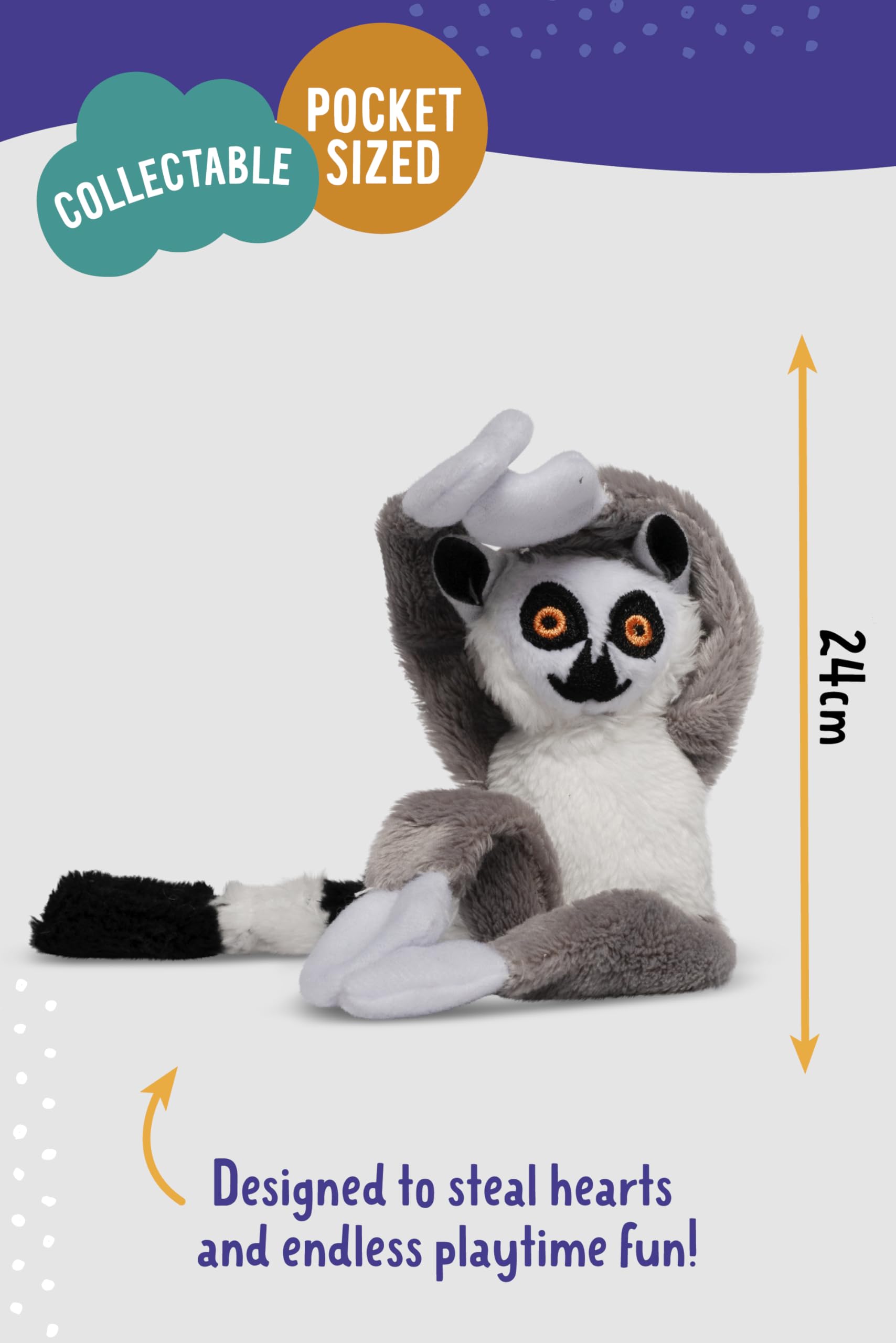 Keycraft Lemur Magnetic Plush Toy 16 cm - Realistic Baby Animal