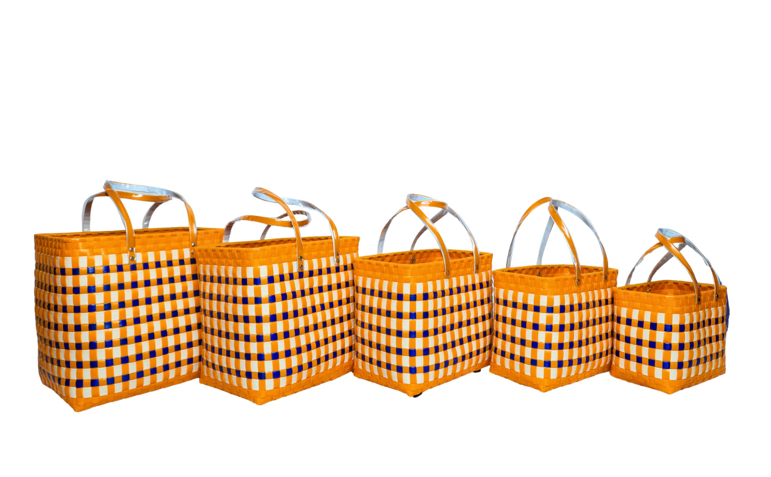 Hand Woven Multipurpose Plastic Basket without Lid 13L | Eco-Friendly, Washable, Rust-Free Storage Basket for Kitchen, Picnic, Toys, Travel, Offic (ORANGE, SET OF 5)-image-37